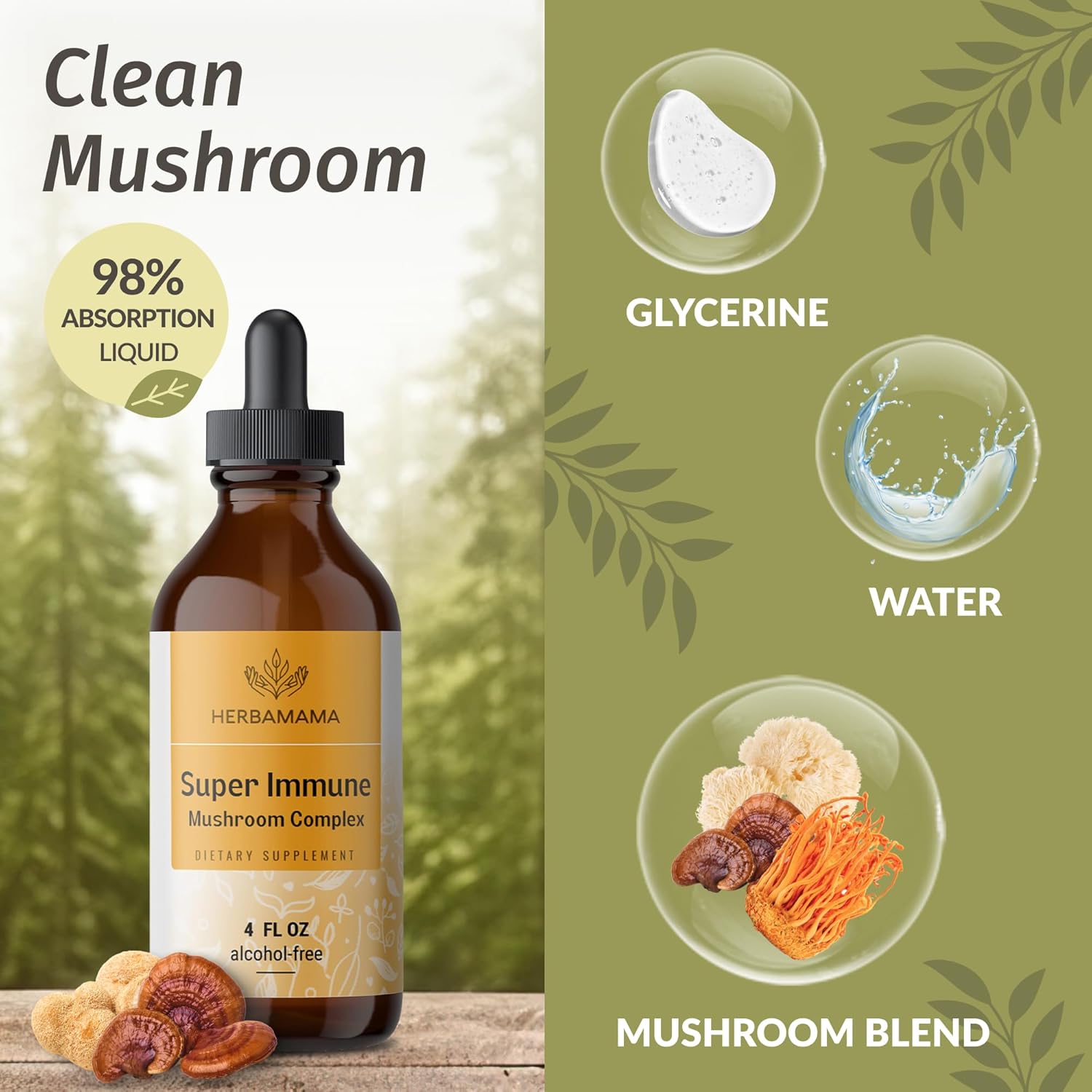 HERBAMAMA Adrenal Support & Super Immune Mushroom Bundle - Liquid Complex & Drops - Vegan, Non-GMO, Sugar & Alcohol-Free - 2 Pack