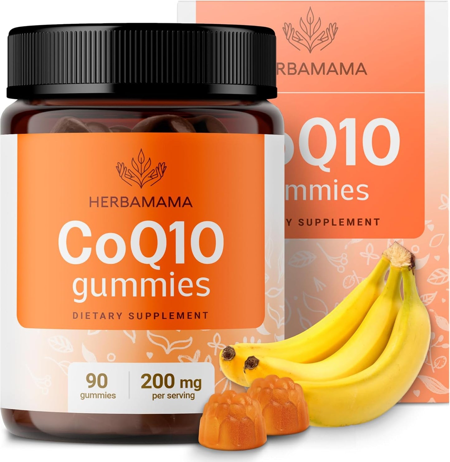 Herbamama CoQ10 Gummies: 200mg Coenzyme Q10 Antioxidant & Energy Support - Vegan, Non-GMO - 90 Banana Chews