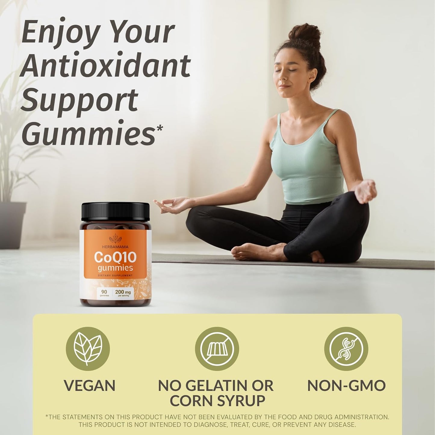 Herbamama CoQ10 Gummies: 200mg Coenzyme Q10 Antioxidant & Energy Support - Vegan, Non-GMO - 90 Banana Chews