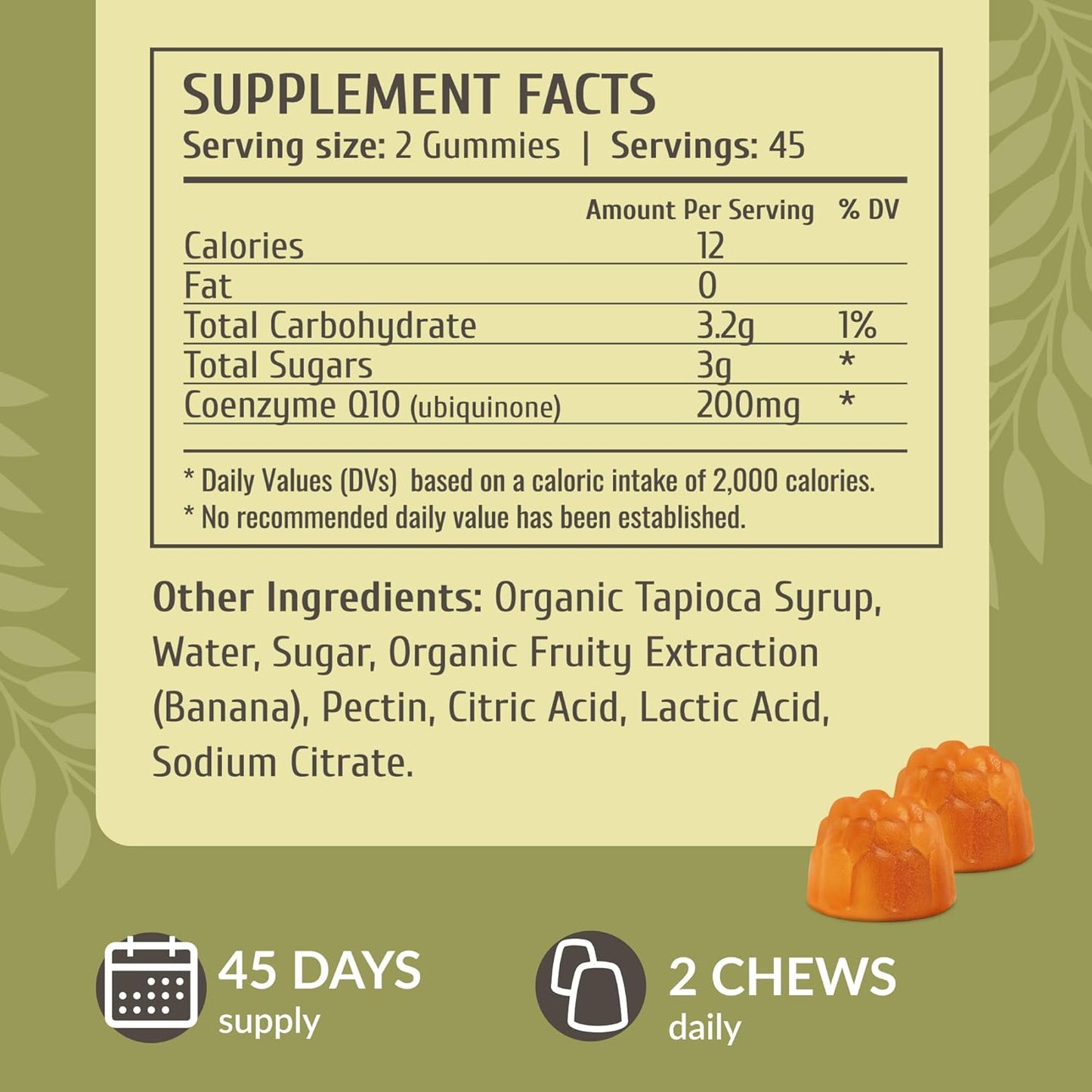 Herbamama CoQ10 Gummies: 200mg Coenzyme Q10 Antioxidant & Energy Support - Vegan, Non-GMO - 90 Banana Chews