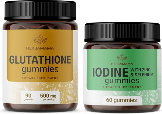 HERBAMAMA Glutathione and Iodine Gummy Kit - 500mg L-Glutathione & Potassium Iodine - Vegan, Non-GMO - 2 Pack - BoostGo Australia