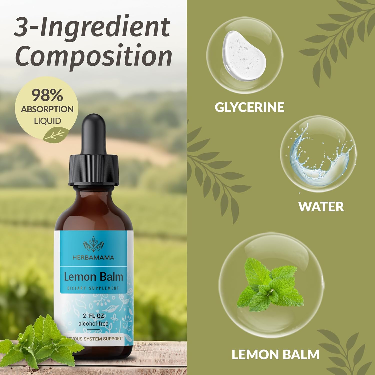 Herbamama Herbal Liquid Drops Bundle - Lobelia Extract & Lemon Balm Tincture - 2oz - Vegan, Non-GMO, Sugar & Alcohol-Free - 2 Pack