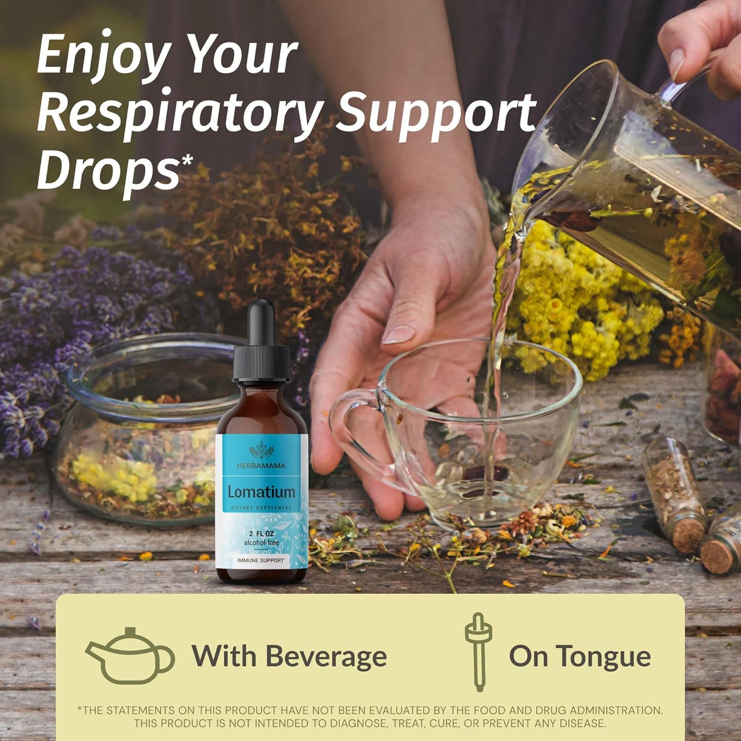 HERBAMAMA Herbal Liquid Drops Kit - Lomatium Root Extract and Stinging Nettle Tincture Bundle - 2 fl oz x 2 - Vegan, Non-GMO, Sugar & Alcohol-Free