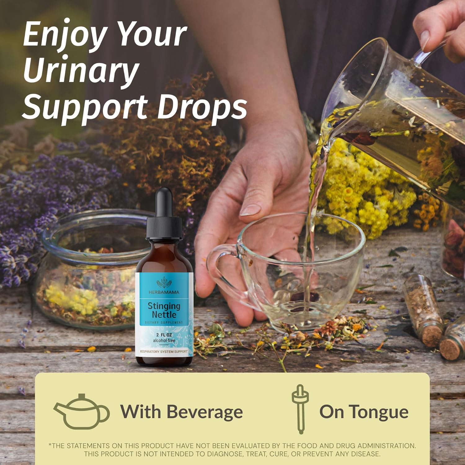 HERBAMAMA Herbal Liquid Drops Kit - Lomatium Root Extract and Stinging Nettle Tincture Bundle - 2 fl oz x 2 - Vegan, Non-GMO, Sugar & Alcohol-Free