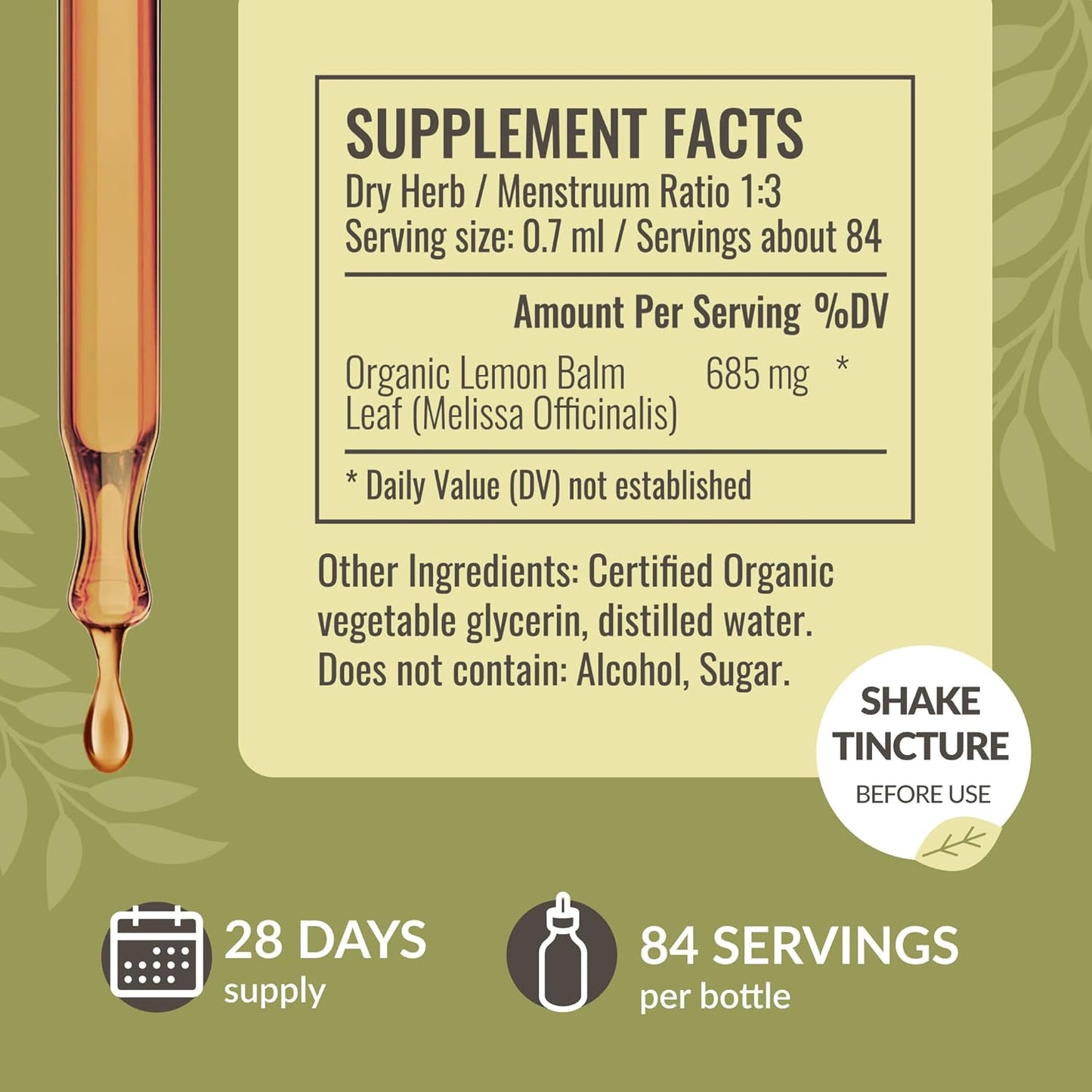 HERBAMAMA Lemon Balm Tincture - Vegan Calming Drops with Melissa Officinalis Extract - Non-GMO Liquid Relaxation Supplement, 28-Day Supply