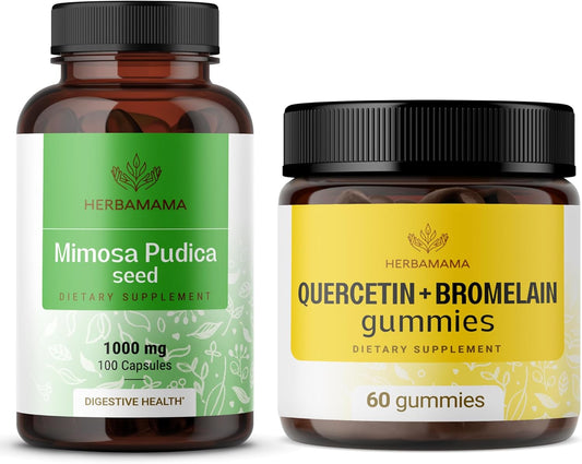 HERBAMAMA Mimosa Pudica Capsules & Quercetin Gummies Bundle - 1000mg and 800mg - Vegan, Non-GMO - 2 Pack