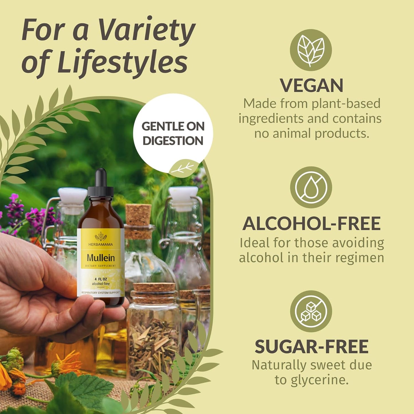 HERBAMAMA Mullein Leaf Extract Bundle - 2000mg Gummies & 4oz Tincture - Vegan, Non-GMO, Alcohol-Free - 2 Pack