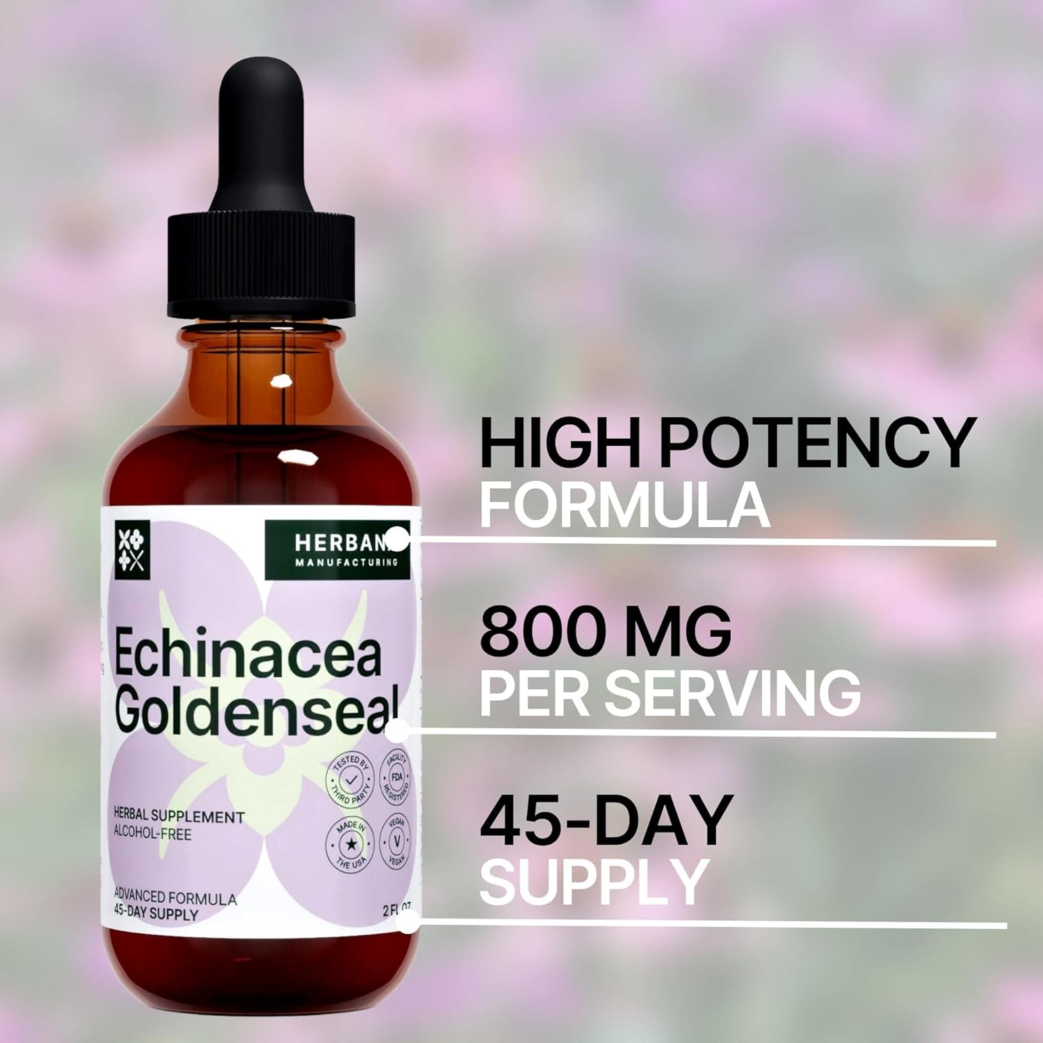 Herbana Manufacturing Echinacea and Goldenseal Liquid Extract - Immune Support Drops - Sleep and Energy Boost - High Potency - 45-Day Supply