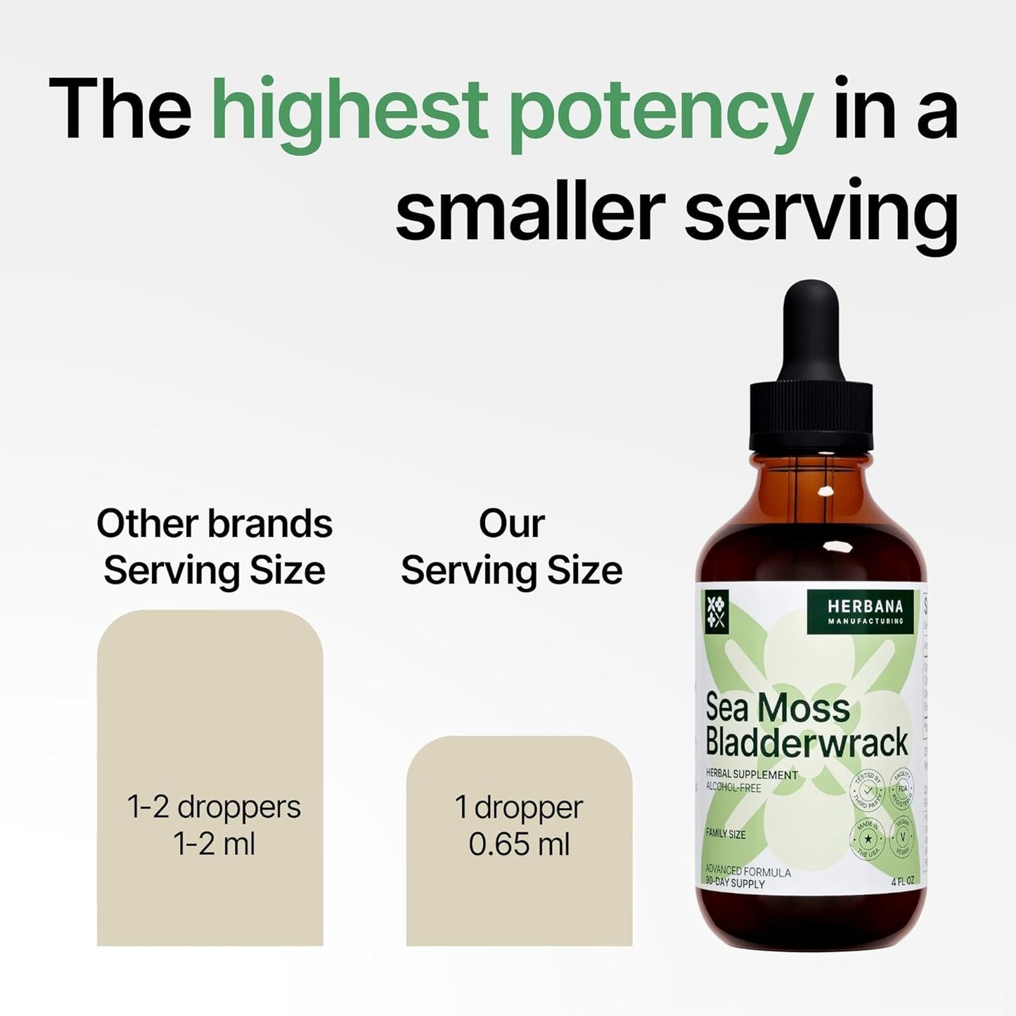 Herbana Manufacturing Sea Moss & Bladderwrack Liquid Extract - Superfood Immunity Booster - Thyroid & Digestion Support - High Potency 4 fl oz Formula