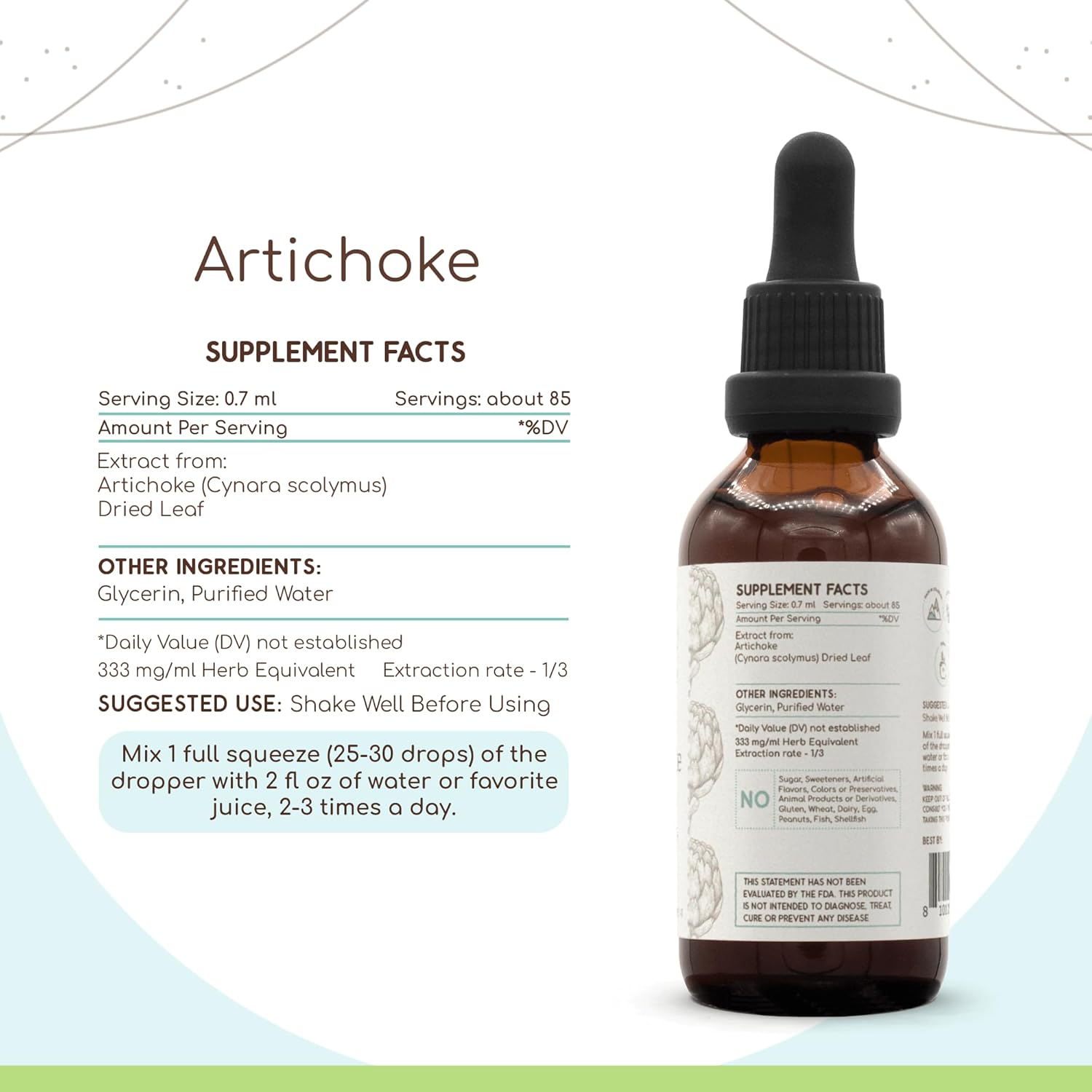 HerbEra Alcohol-Free Artichoke Extract Tincture - Natural Concentrated Liquid Drops (2 fl oz)