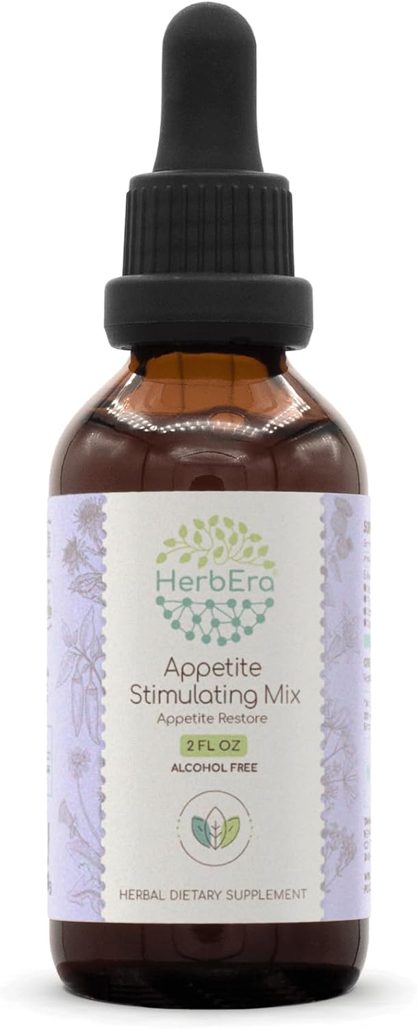 HerbEra Appetite Stimulating Tincture - Alcohol-Free Liquid Drops with Burdock Root, Centaury, Fennel Seed, Cayenne Pepper, Dandelion - 2 Fl Oz