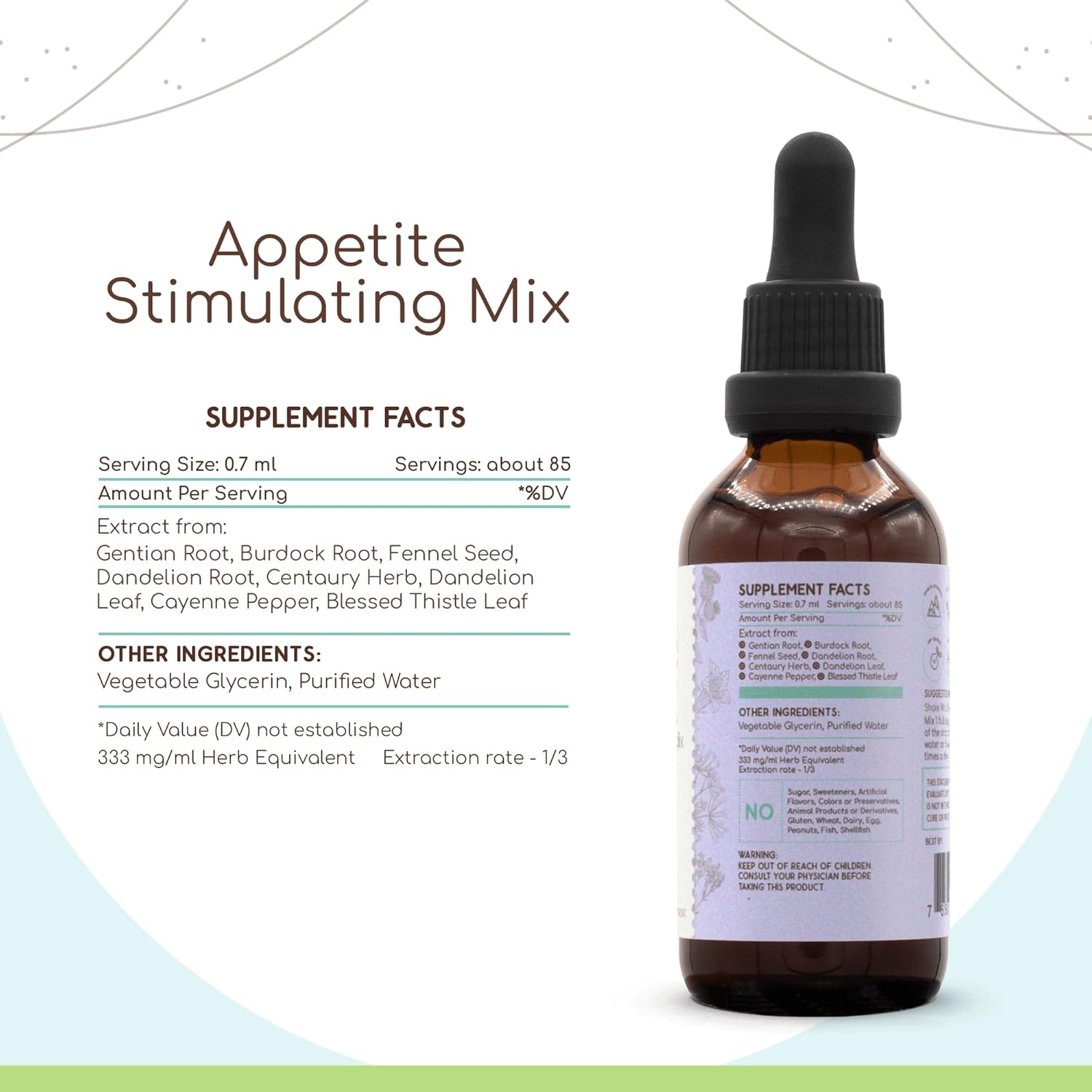 HerbEra Appetite Stimulating Tincture - Alcohol-Free Liquid Drops with Burdock Root, Centaury, Fennel Seed, Cayenne Pepper, Dandelion - 2 Fl Oz