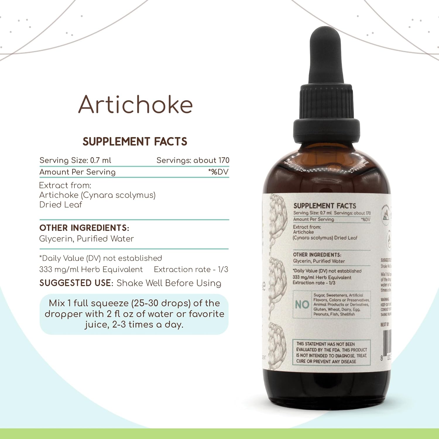 HerbEra Artichoke B120 Concentrated Liquid Extract Tincture - Natural Alcohol-Free Cynara scolymus Drops (4 fl oz)