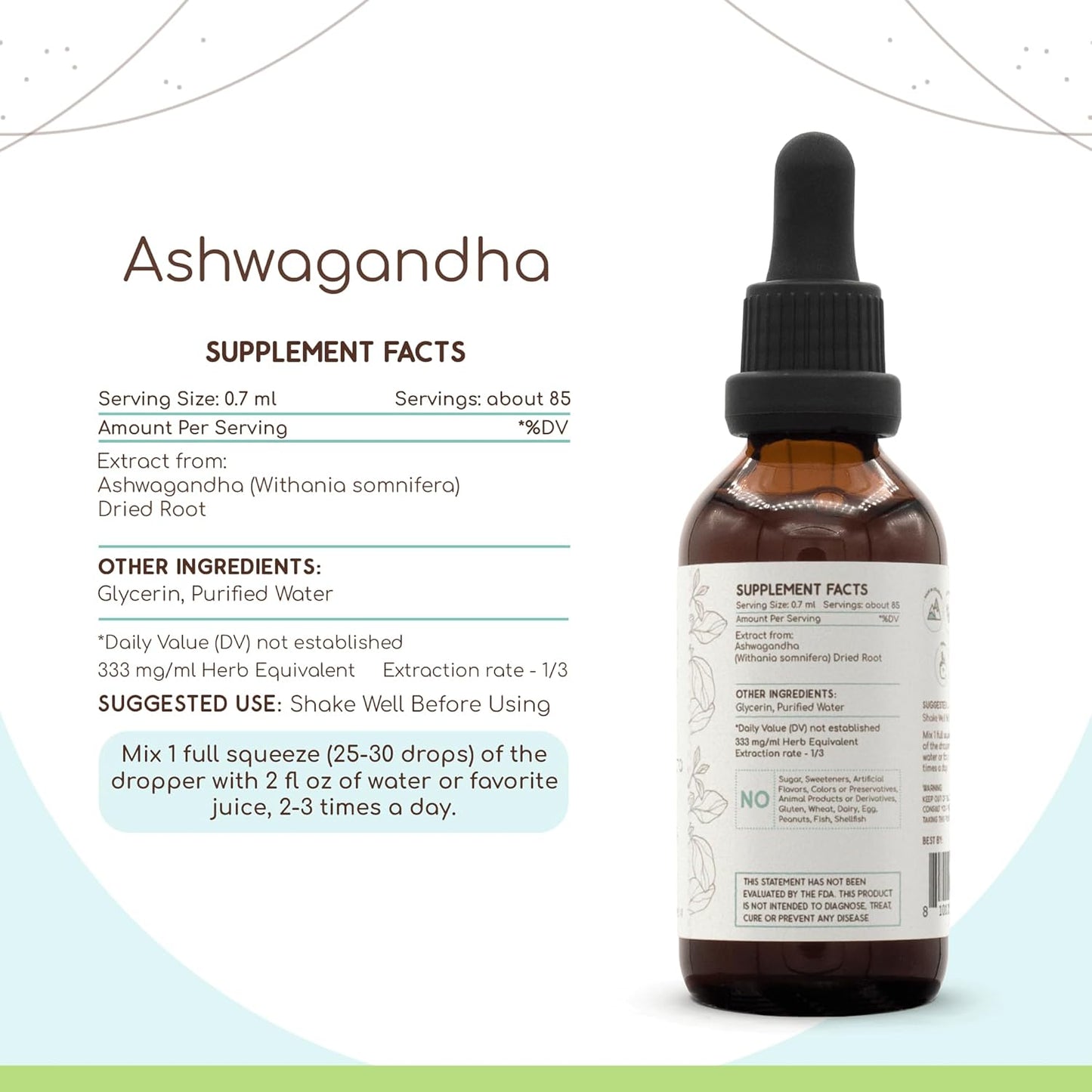 HerbEra Ashwagandha B60 Super-Concentrated Herbal Extract Tincture, Alcohol-Free, 2 fl oz