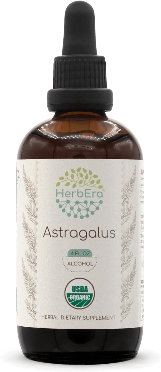 HerbEra Astragalus A120 Organic Tincture | Alcohol Extract, High-Potency Drops | Certified Organic Astragalus Root (4 oz)