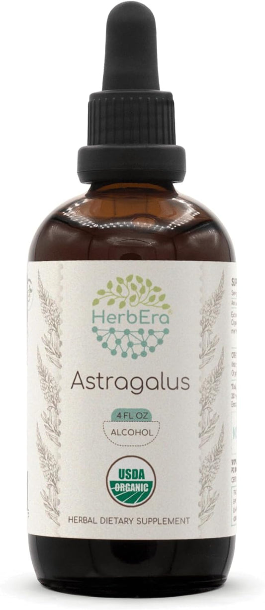 HerbEra Astragalus A120 Organic Tincture | Alcohol Extract, High-Potency Drops | Certified Organic Astragalus Root (4 oz)