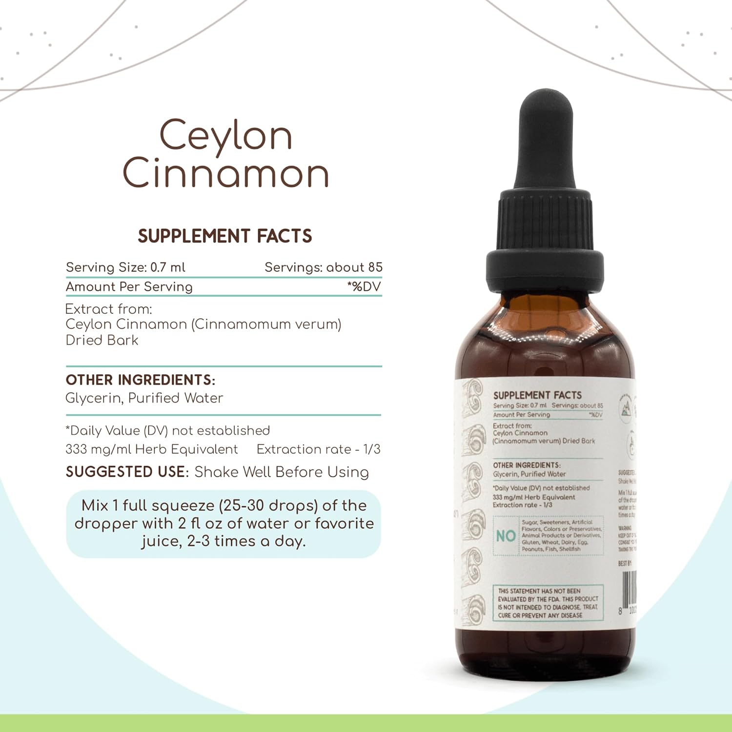 HerbEra Ceylon Cinnamon Extract Tincture - Alcohol-Free Concentrated Liquid Drops - Natural Cinnamomum Verum - 2 fl oz