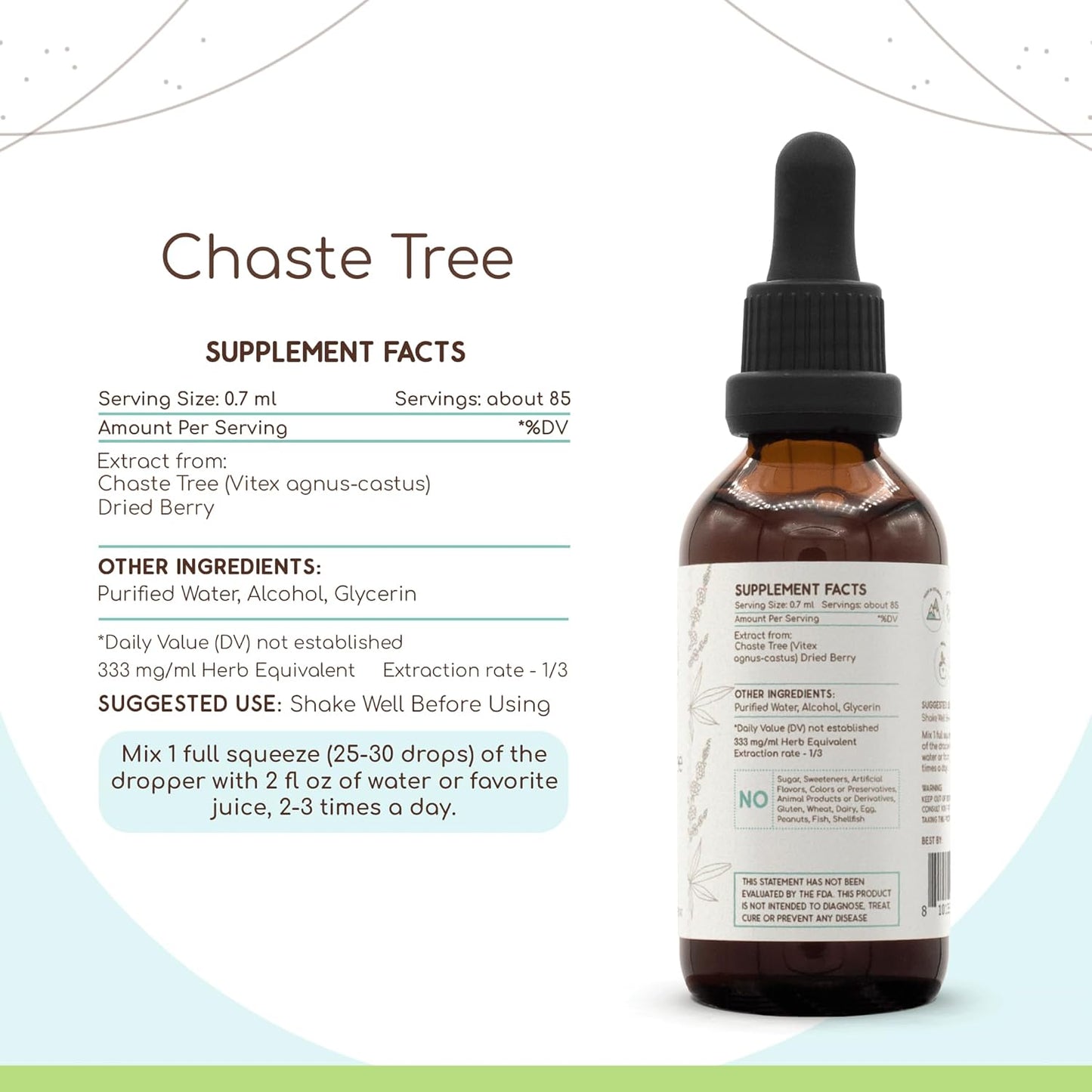 HerbEra Chaste Tree A60 Alcohol Herbal Extract Tincture - Natural Vitex Agnus-Castus Dried Berry Drops (2 fl oz)