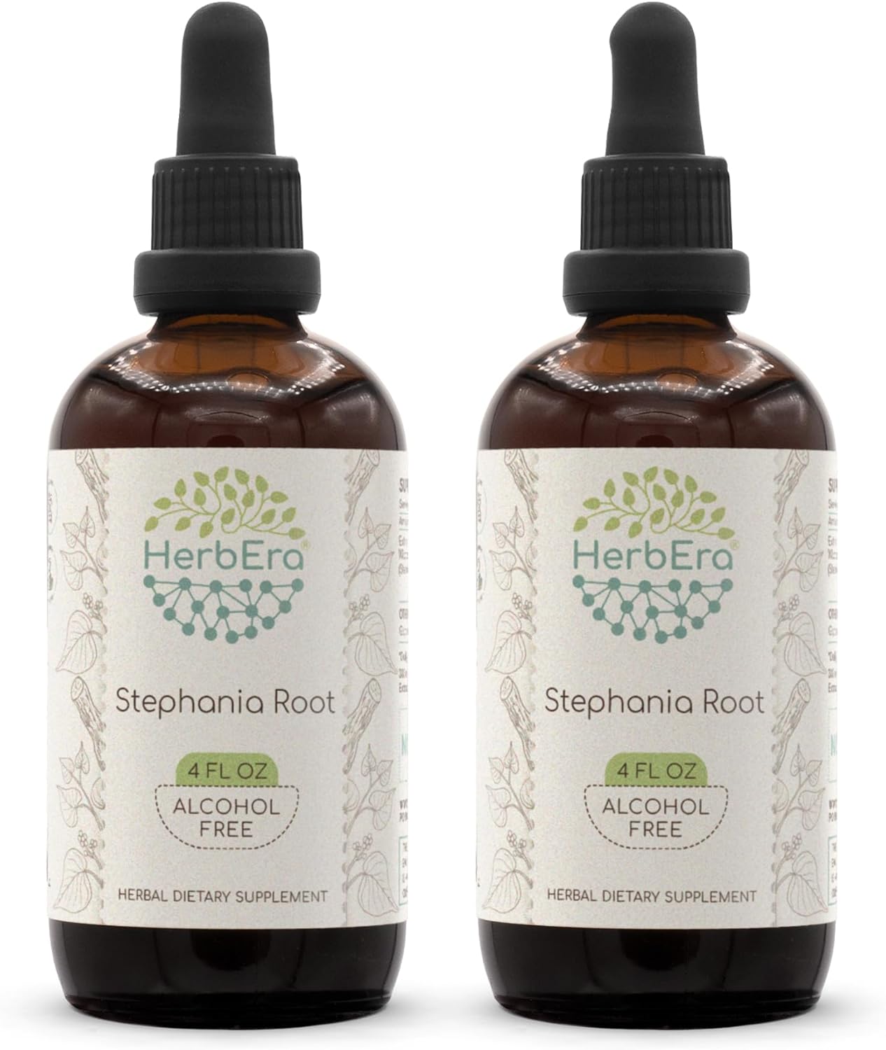 HerbEra Stephania Root Alcohol-Free Herbal Extract Tincture, Concentrated Liquid Drops - Natural Stephania Tetrandra Dried Root - 2 Bottles of 4 fl oz