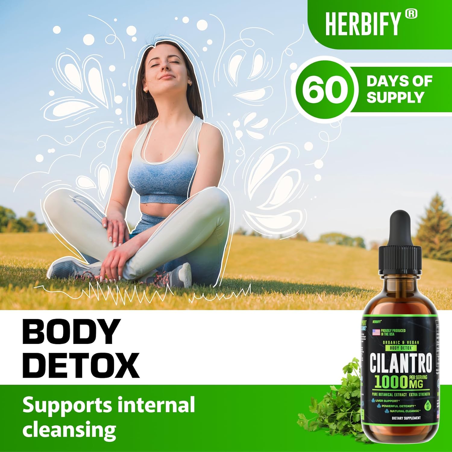 Herbify Bundle: Cilantro and Valerian Root Tinctures for Body Detox and Nervous System Support