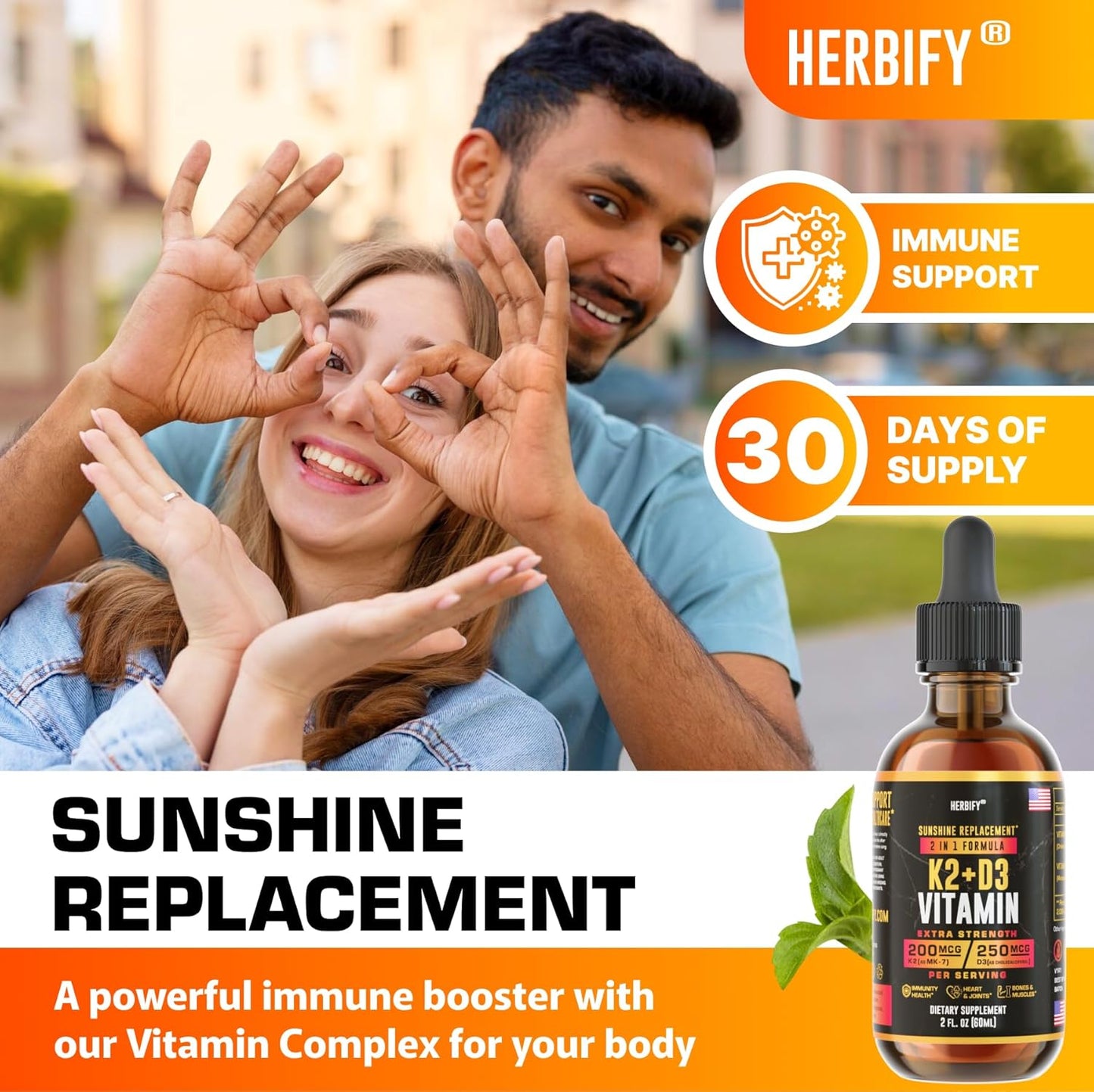 Herbify Bundle: K2 and D3 Drops with Valerian Root Tincture for Bone Strength and Nervous System Support