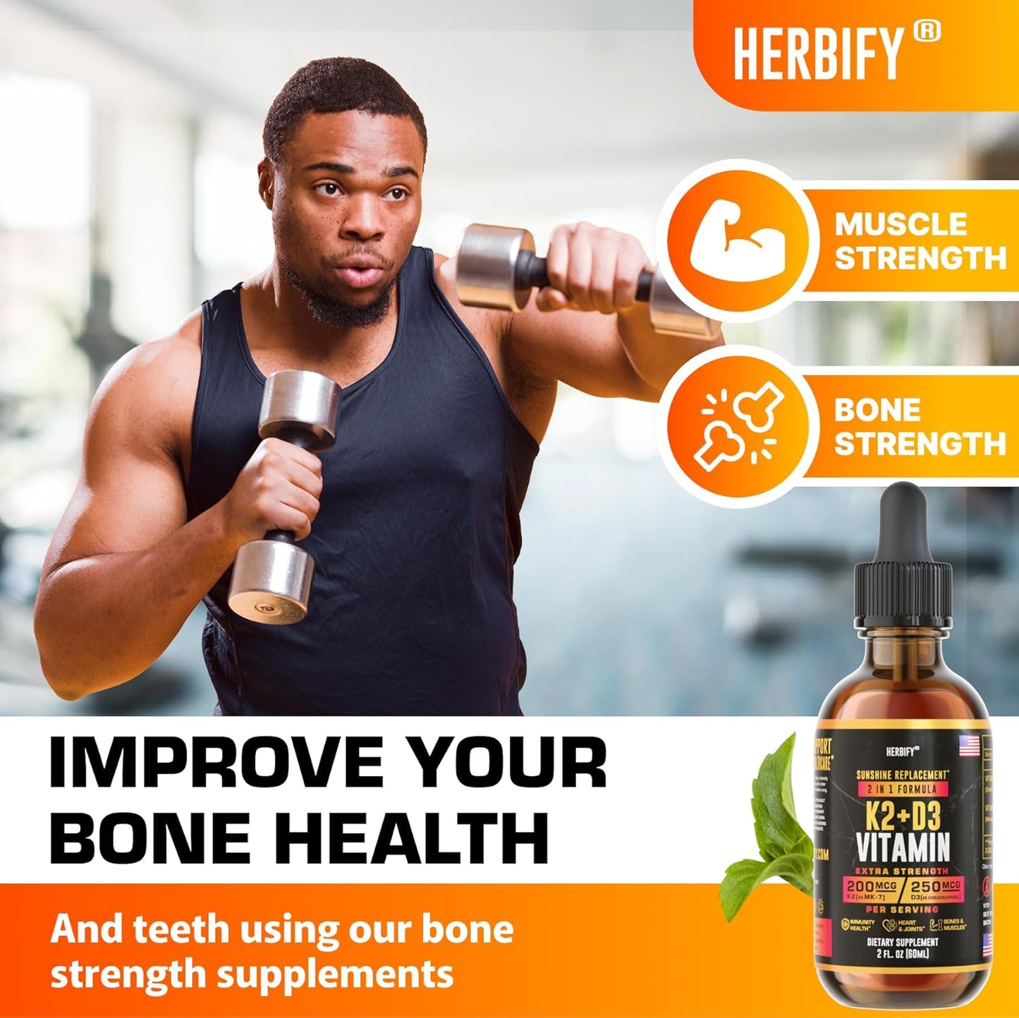 Herbify Bundle: K2 and D3 Drops with Valerian Root Tincture for Bone Strength and Nervous System Support