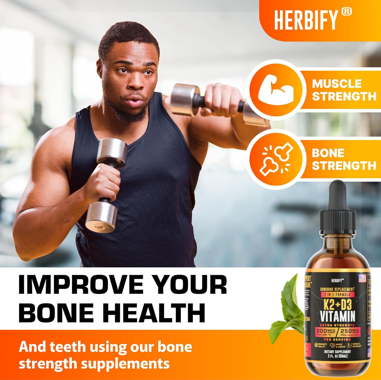 Herbify Bundle: K2 and D3 Drops with Valerian Root Tincture for Bone Strength and Nervous System Support