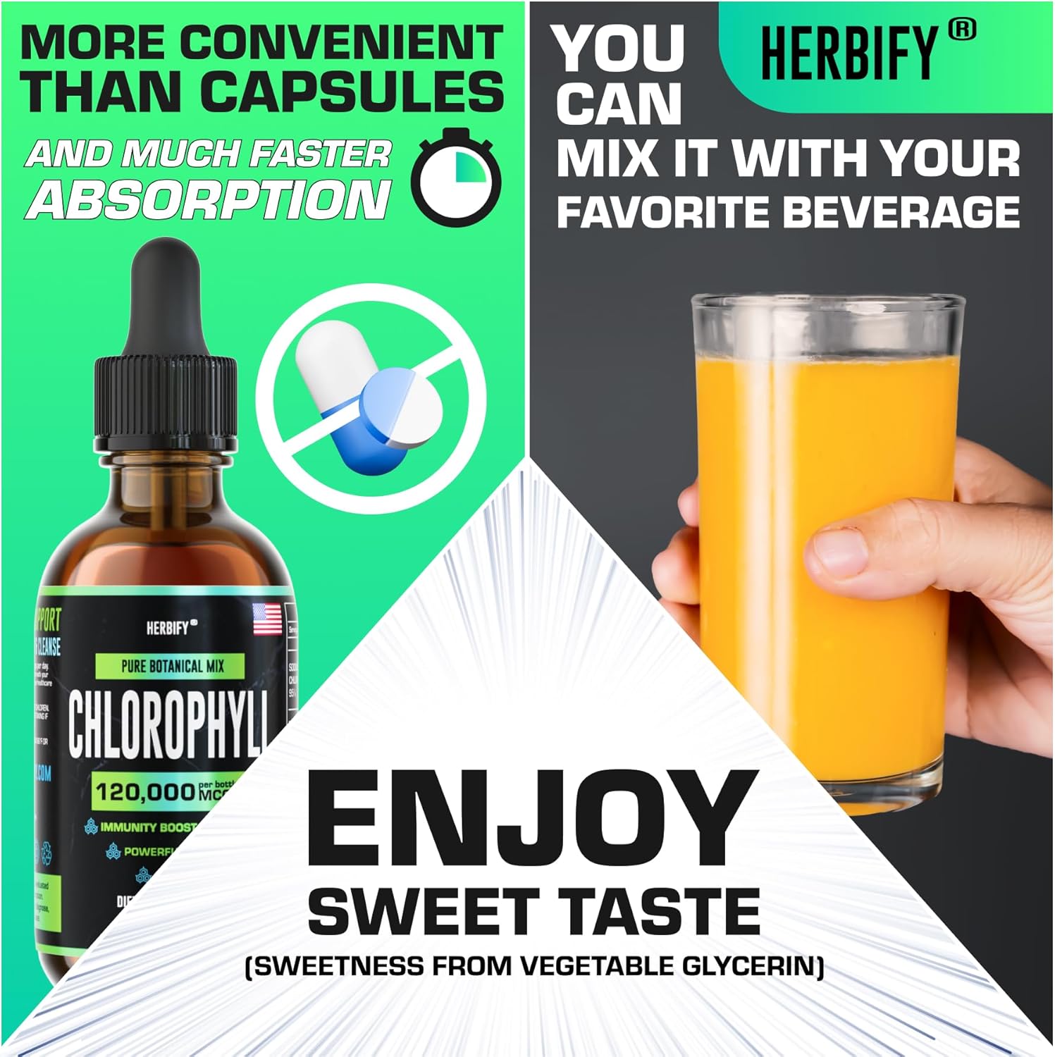 HERBIFY Chlorophyll Drops - Energy Boost & Immune Support - Made in USA - Detox & Skin Enhancer - 2 Oz (Pack of 2)