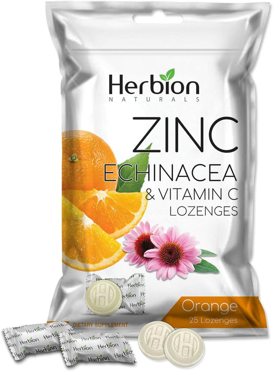 Herbion Naturals Immune Support Lozenges - Zinc, Echinacea, Vitamin C - 25 CT - Natural Orange Flavor - Dietary Supplement for Adults & Kids 5+ - Promotes Wellness & Immune System Health