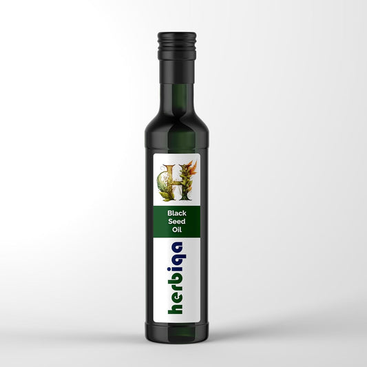 HERBIQA Cold Pressed Black Seed Oil - Turkish Original, 100% Extra Virgin, High Thymoquinone, Omega 3-6-9 - Unrefined in Amber Glass Bottle