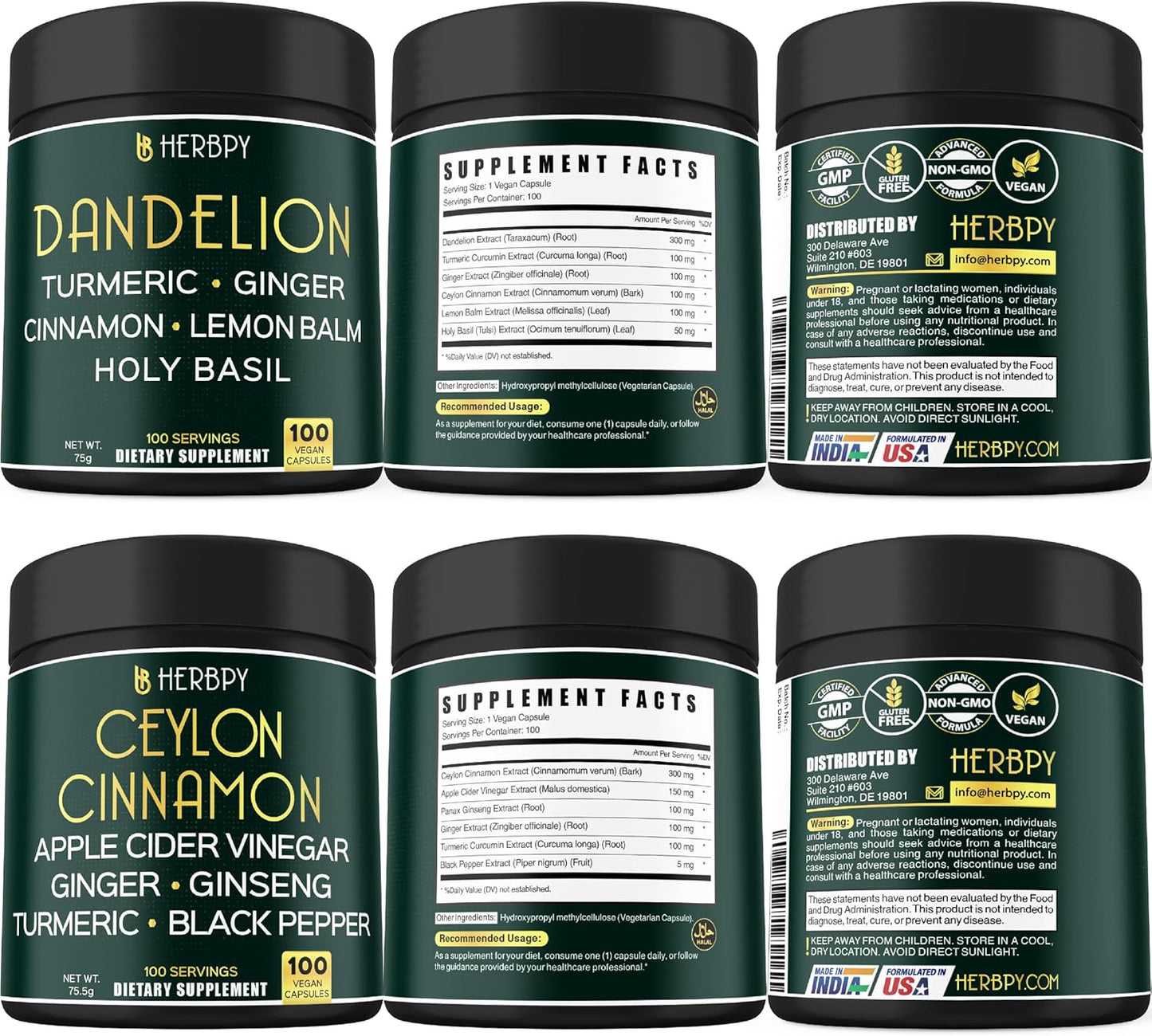 Herbpy 6in1 Dandelion and Ceylon Cinnamon Supplement Bundle - Boost Immune, Digestive, and Heart Health