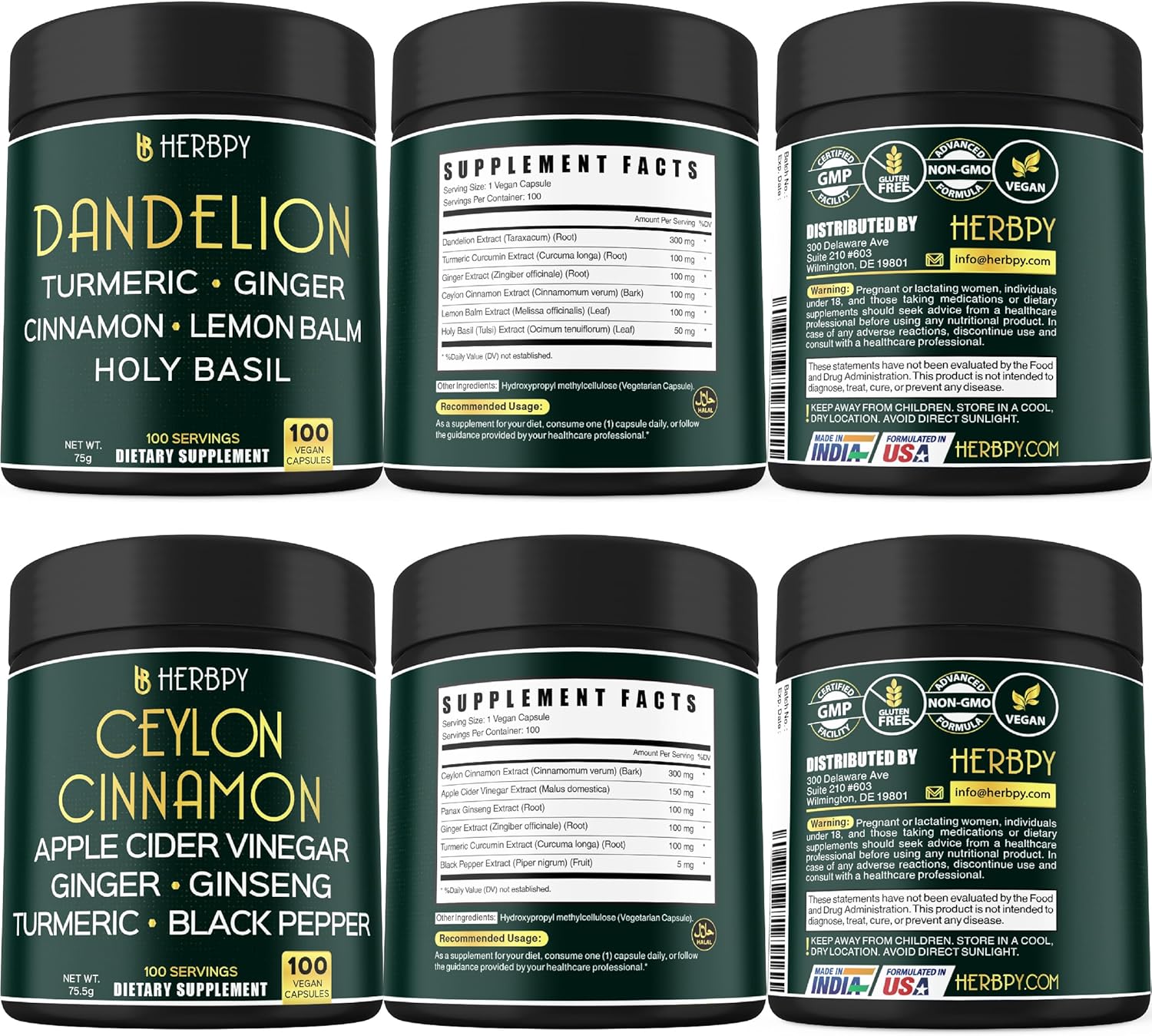 Herbpy 6in1 Dandelion and Ceylon Cinnamon Supplement Bundle - Boost Immune, Digestive, and Heart Health