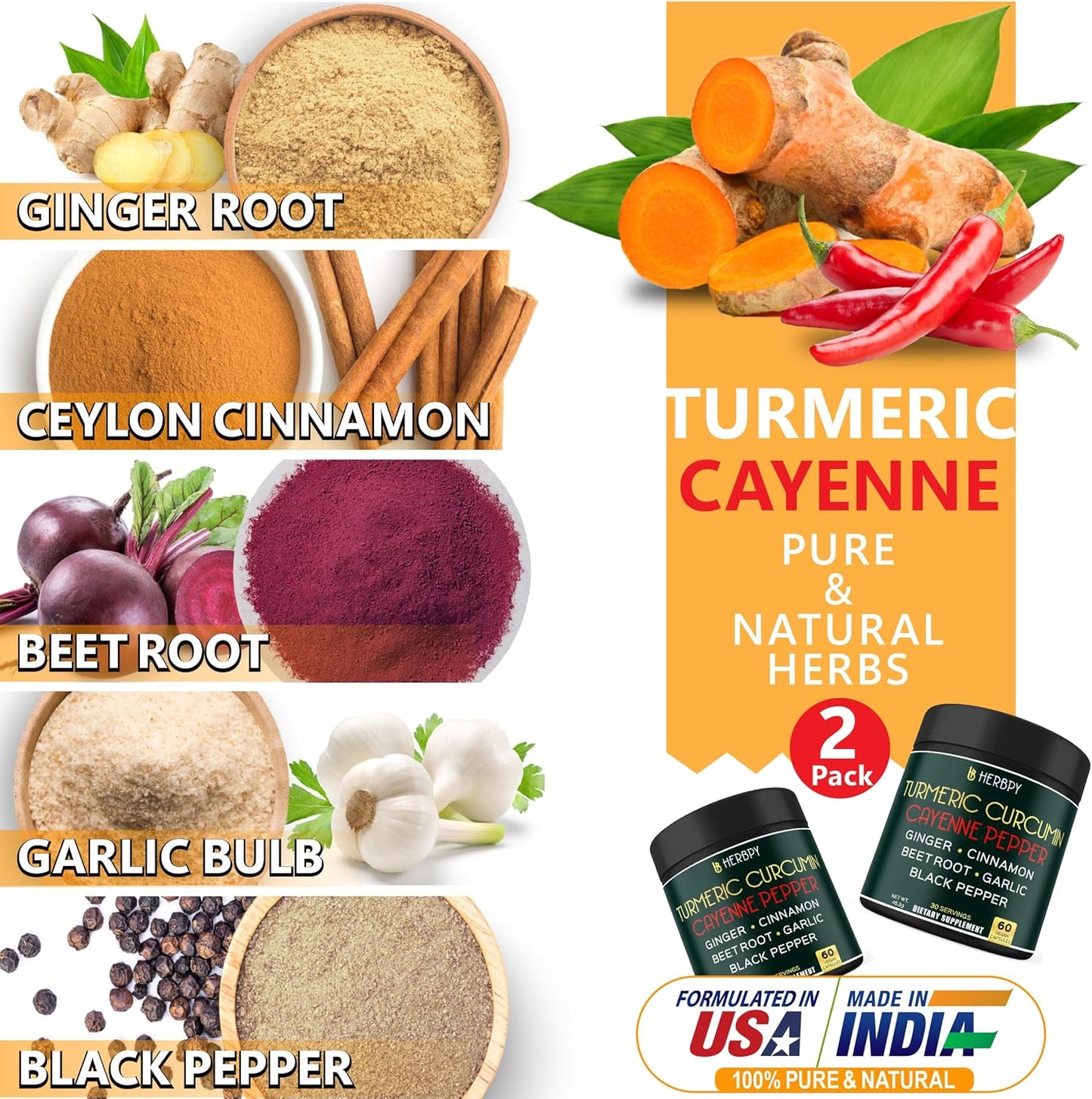 Herbpy Bundle Turmeric Curcumin & Ashwagandha Shilajit - 12-in-1 Supplements for Digestive and Heart Health, Relaxation, Immune Support