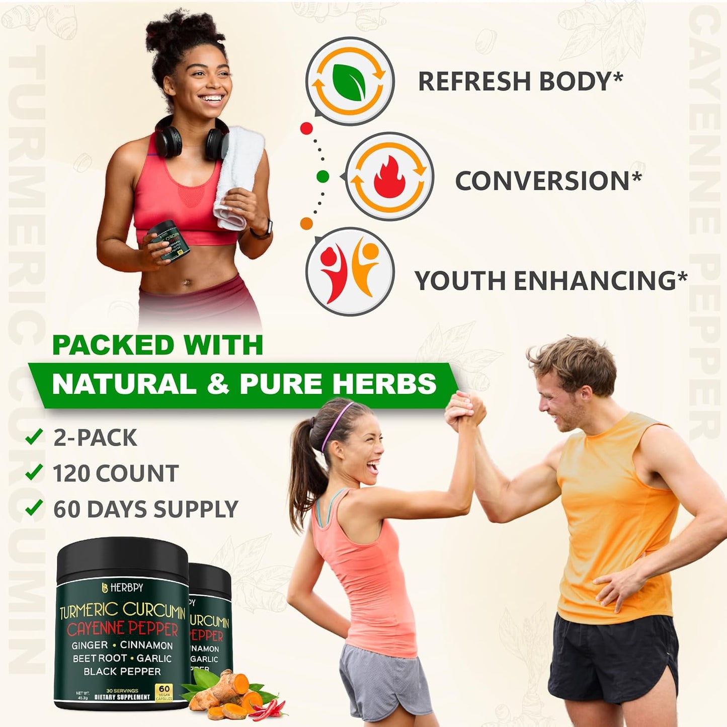 Herbpy Bundle Turmeric Curcumin & Ashwagandha Shilajit - 12-in-1 Supplements for Digestive and Heart Health, Relaxation, Immune Support