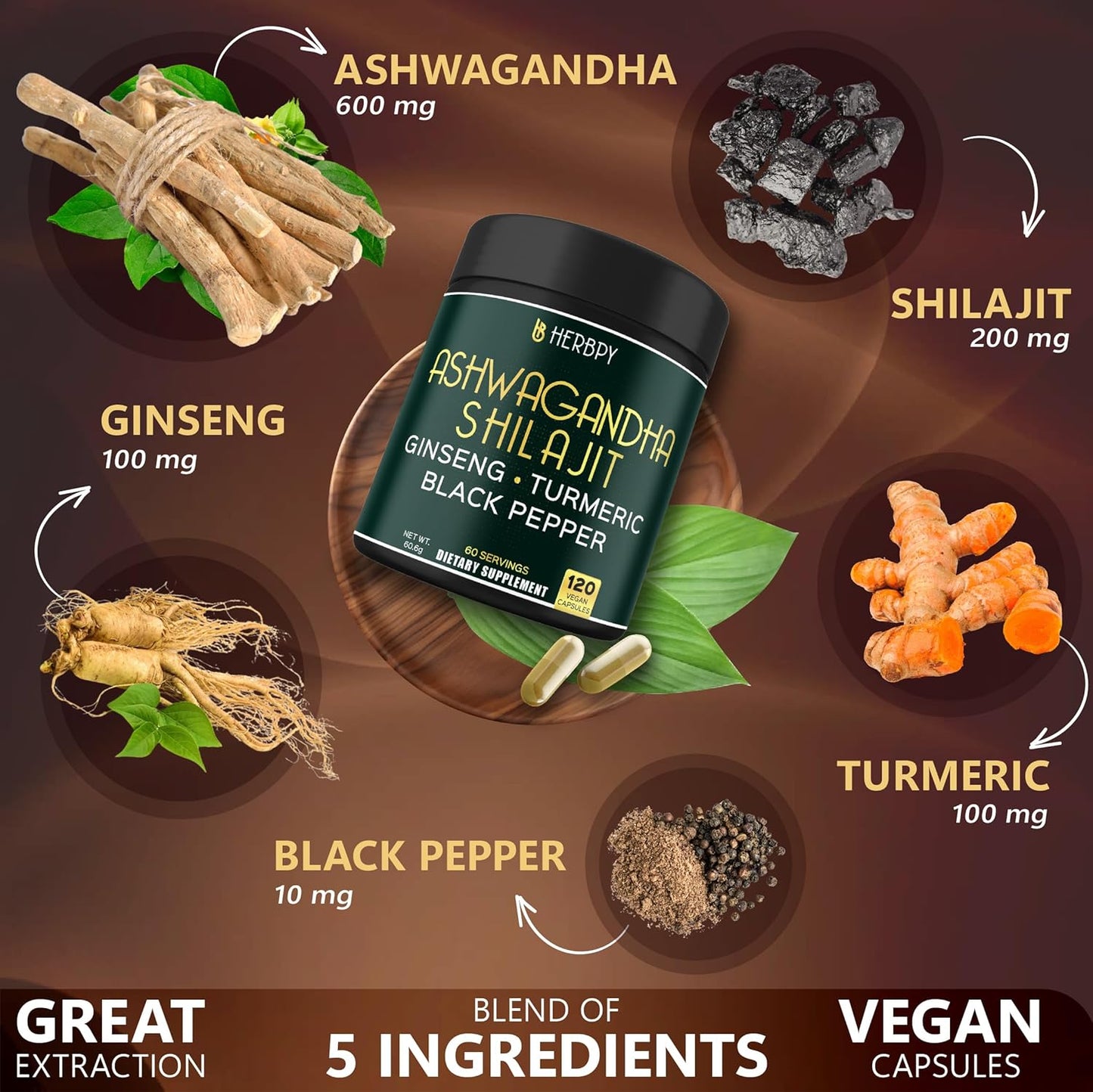 Herbpy Bundle Turmeric Curcumin & Ashwagandha Shilajit - 12-in-1 Supplements for Digestive and Heart Health, Relaxation, Immune Support
