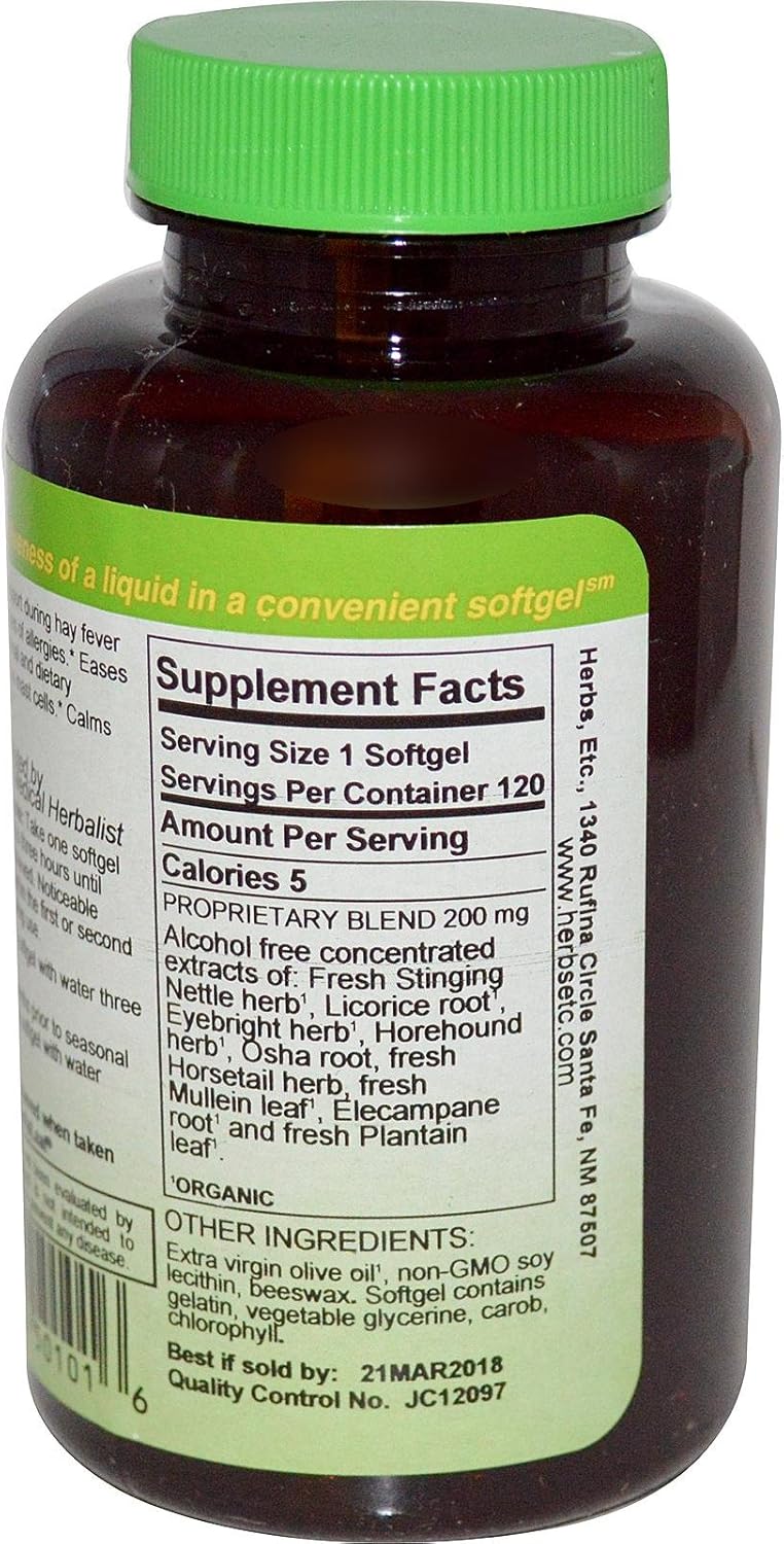 Herbs Etc. Allertonic Softgels - Natural Support for Healthy Breathing & Lung Health - Seasonal Discomfort Relief - Contains Stinging Nettle - 120 Servings