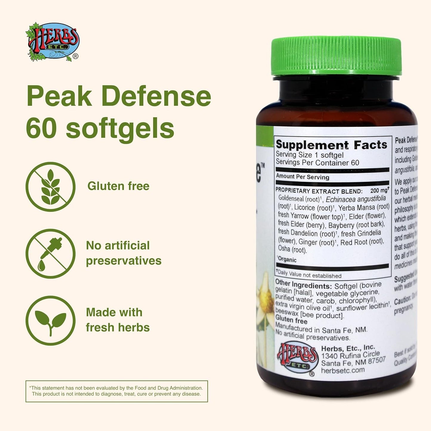 Herbs Etc. Peak Defense Softgels - Immune Health and Respiratory Support - Vitality Supplement for Adults - Gluten-Free - 60 Servings