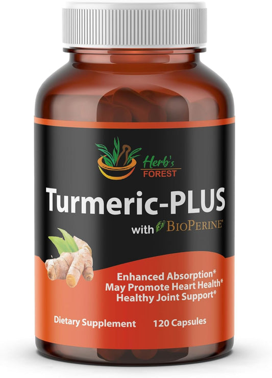 Herb's Forest Organic Turmeric Curcumin Capsules with Black Pepper - Joint Support & Antioxidant Benefits - 120 Veg Caps