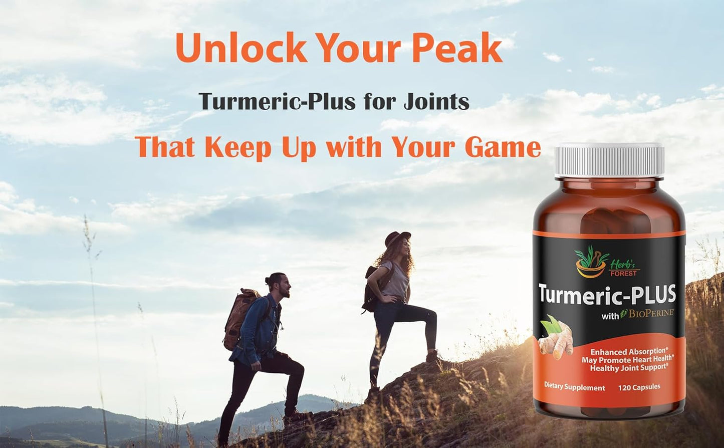 Herb's Forest Organic Turmeric Curcumin Capsules with Black Pepper - Joint Support & Antioxidant Benefits - 120 Veg Caps