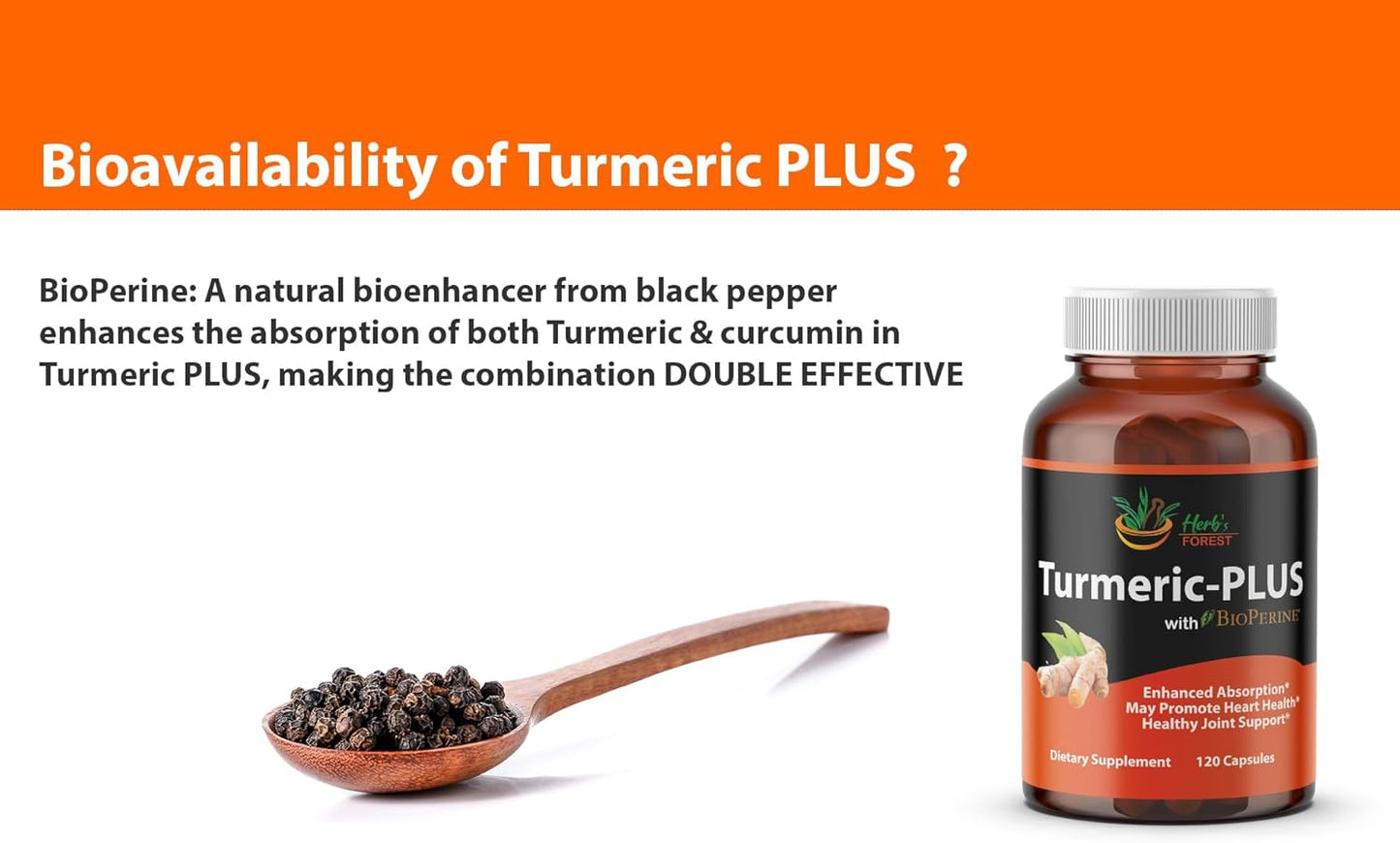 Herb's Forest Organic Turmeric Curcumin Capsules with Black Pepper - Joint Support & Antioxidant Benefits - 120 Veg Caps