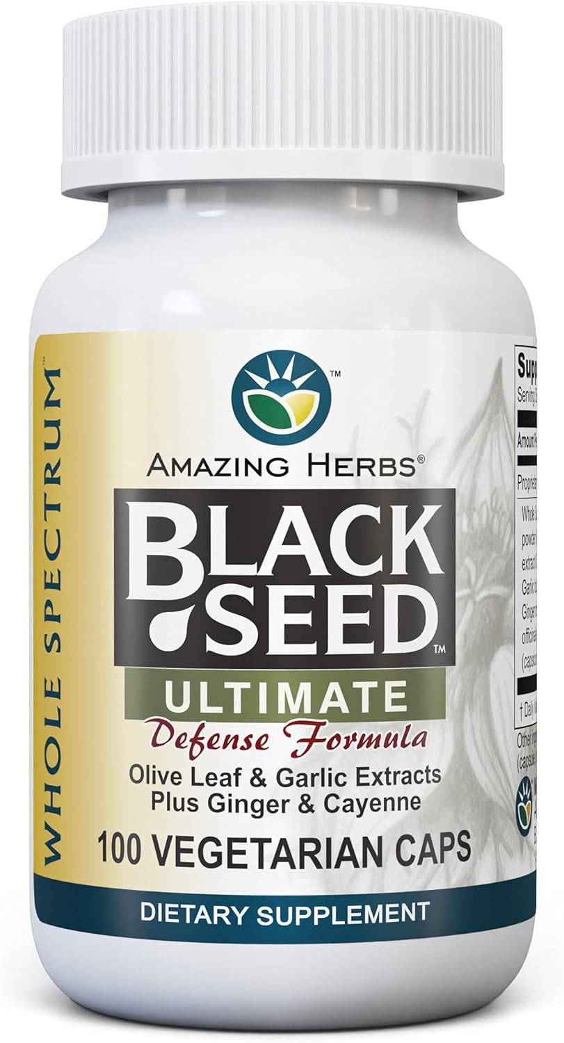 Herbs Whole Spectrum Black Seed Ultimate Capsules with Olive Leaf, Garlic, Ginger, Cayenne - 100 Count, Vegan & Gluten Free