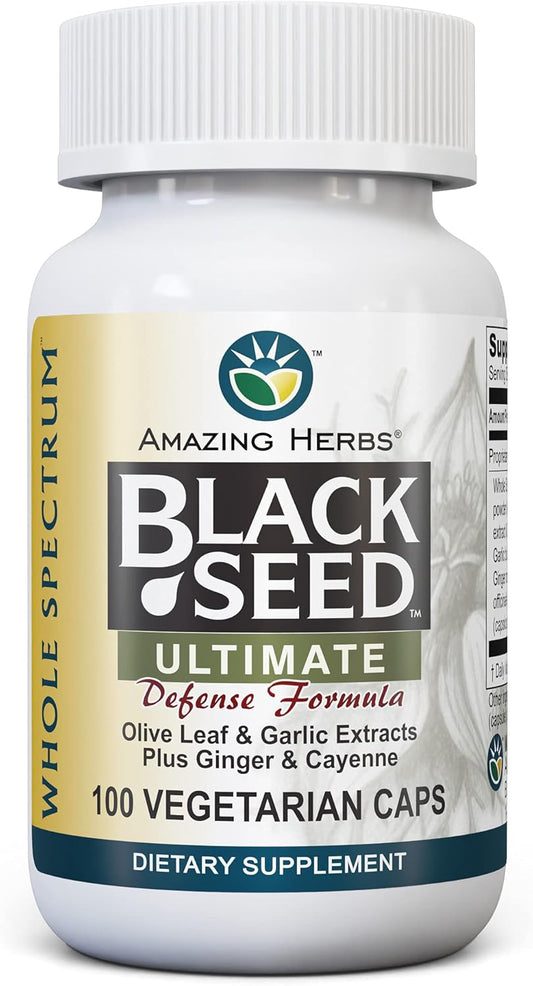 Herbs Whole Spectrum Black Seed Ultimate Capsules with Olive Leaf, Garlic, Ginger, Cayenne - 100 Count, Vegan & Gluten Free