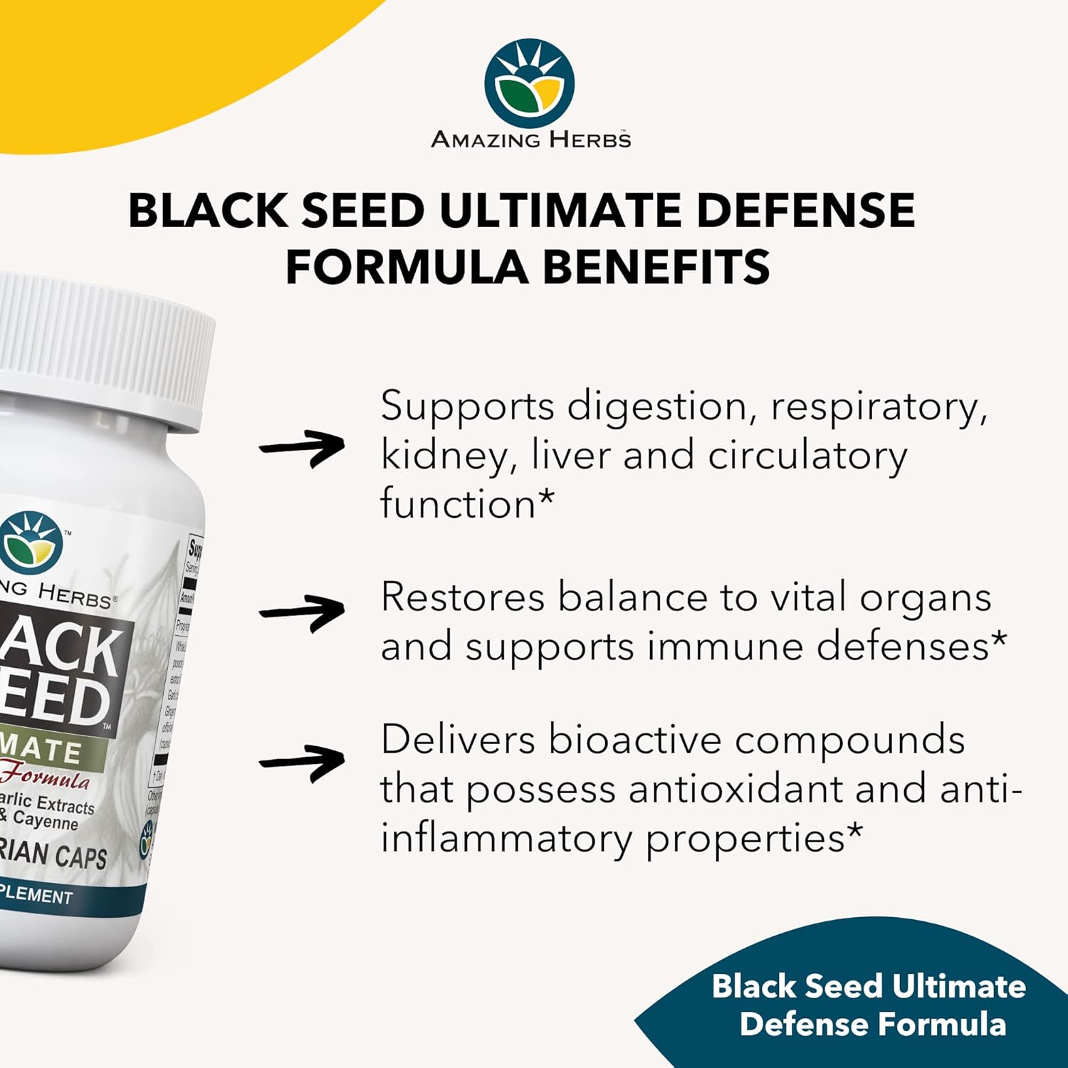 Herbs Whole Spectrum Black Seed Ultimate Capsules with Olive Leaf, Garlic, Ginger, Cayenne - 100 Count, Vegan & Gluten Free