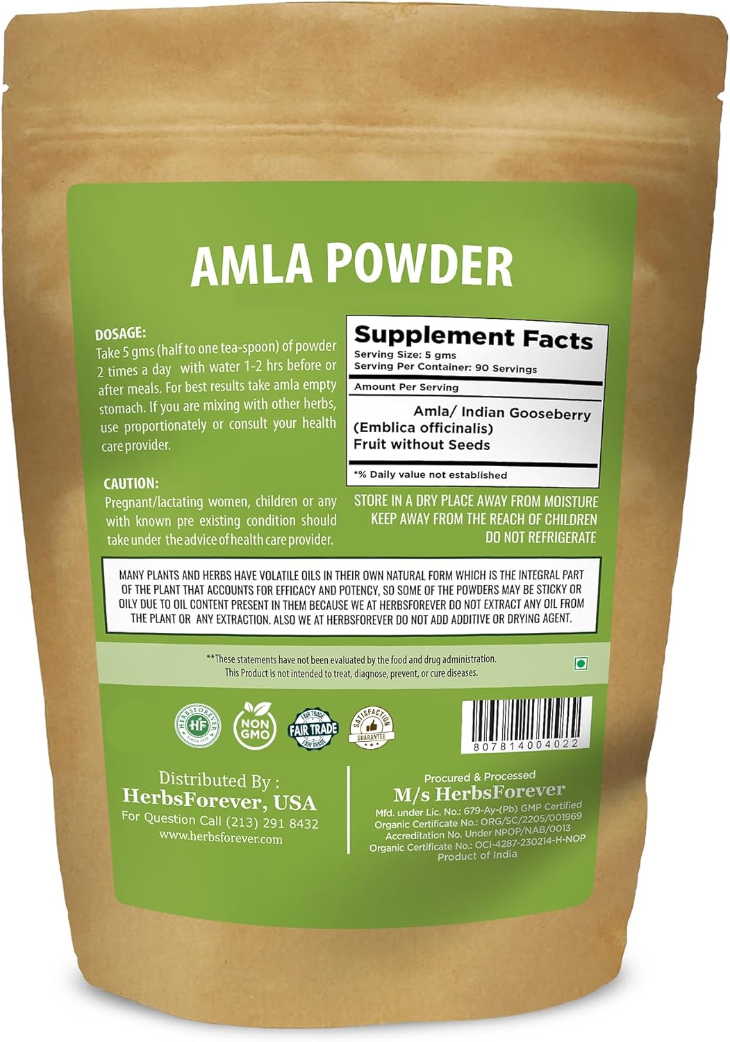 Herbsforever Amla Powder 454g - Vitamin C & Antioxidants, Immunity Support, Non-GMO, Vegan - Natural Superfood