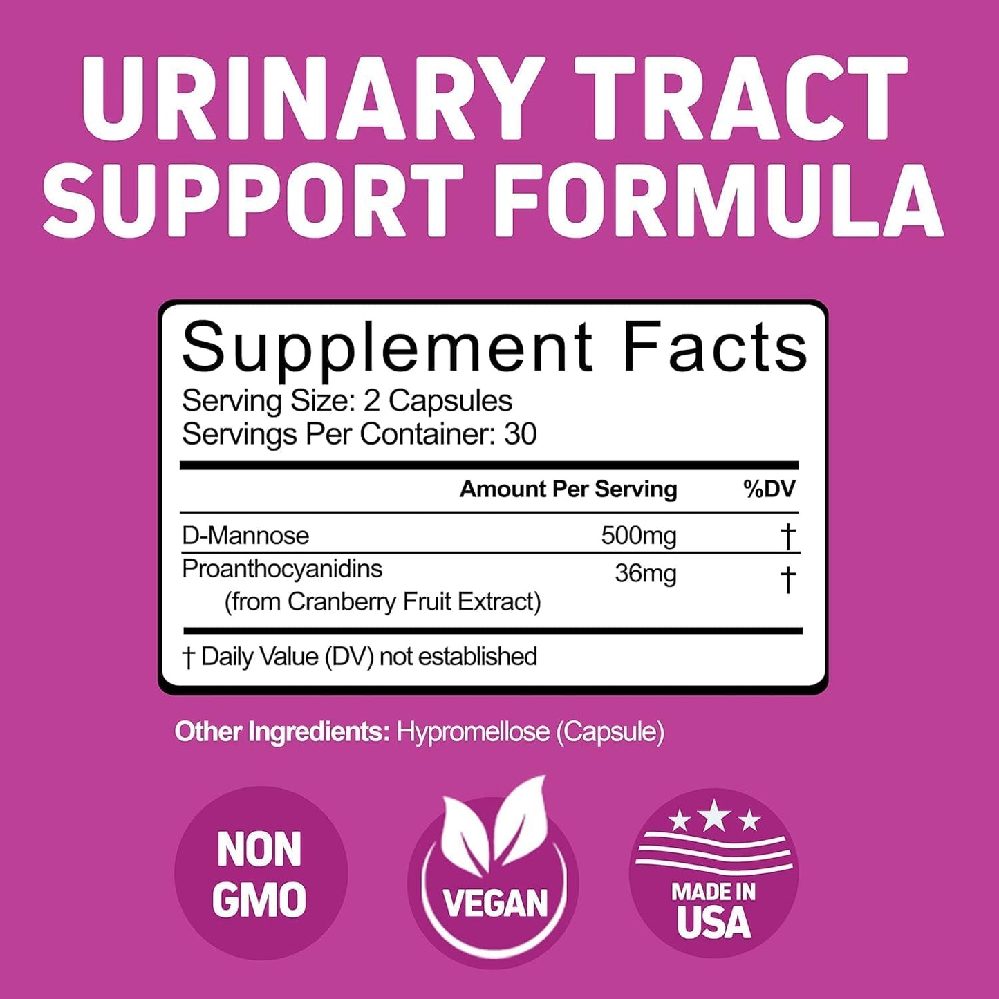 Herbtonics Fast Acting UTI Treatment with 36mg PAC | Cranberry Supplement for Urinary Tract Support - 60 Count (Pack of 2)