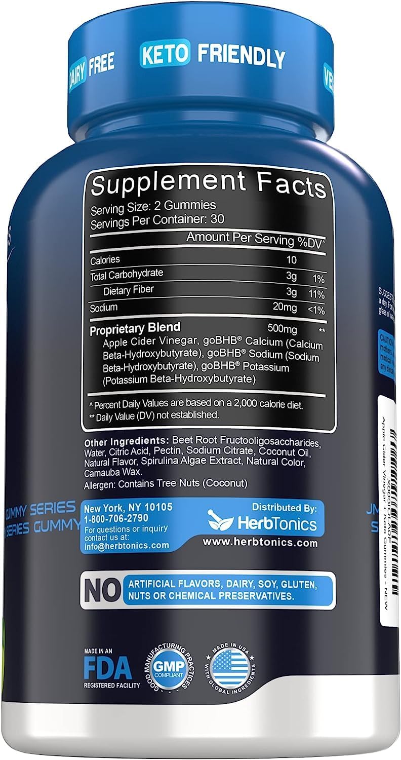 Herbtonics Keto ACV Gummies - Digestion & Detox - Sugar Free BHB Formula - Raw Apple Cider Vinegar - 120 Vegan Gummies
