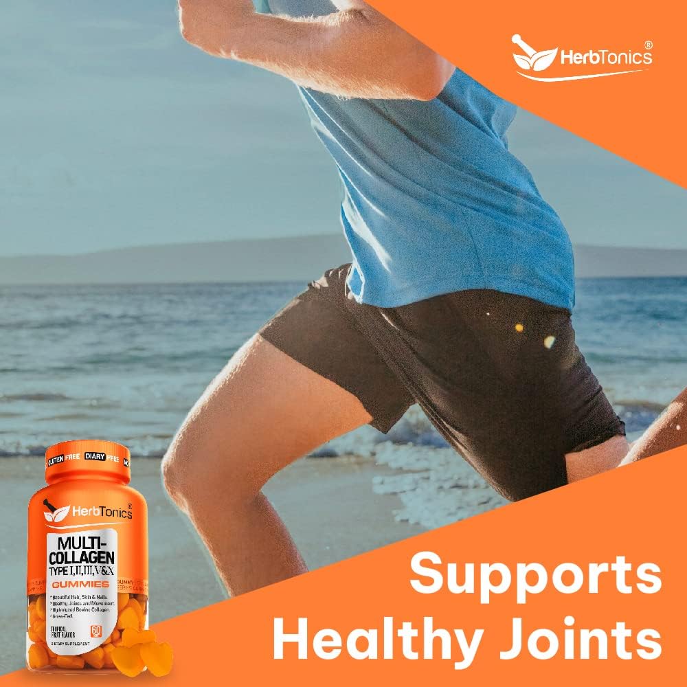 Herbtonics Multi Collagen Gummies with Biotin for Hair Growth - Type 1,2,3,5 & 10 | Keto Gummies with MCT - Sugar Free Anti Aging Supplement for Skin, Nails & Strength