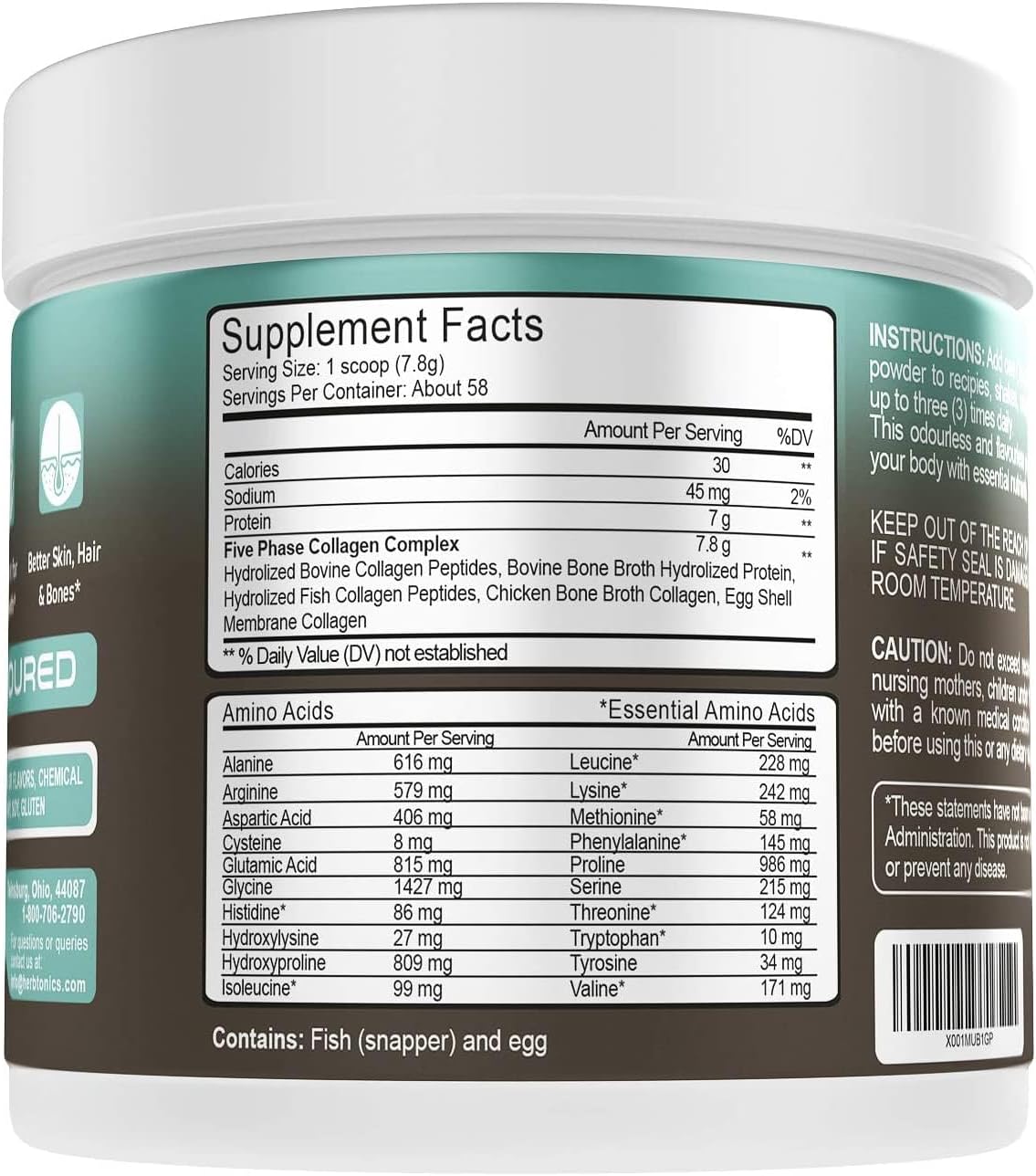 Herbtonics Multi Collagen Protein Powder | All-in-One Bone Broth Supplement | Grass-Fed Chicken, Wild Fish, Egg Hydrolyzed Collagen Bovine | Type (1,2,3,5,10) - BoostGo Australia