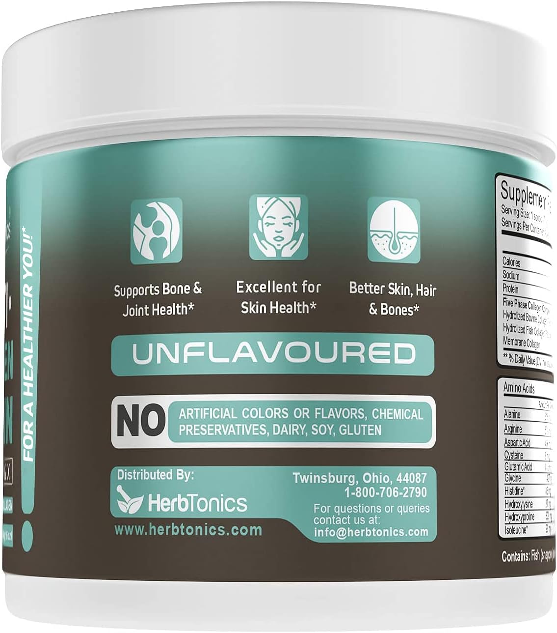 Herbtonics Multi Collagen Protein Powder | All-in-One Bone Broth Supplement | Grass-Fed Chicken, Wild Fish, Egg Hydrolyzed Collagen Bovine | Type (1,2,3,5,10) - BoostGo Australia