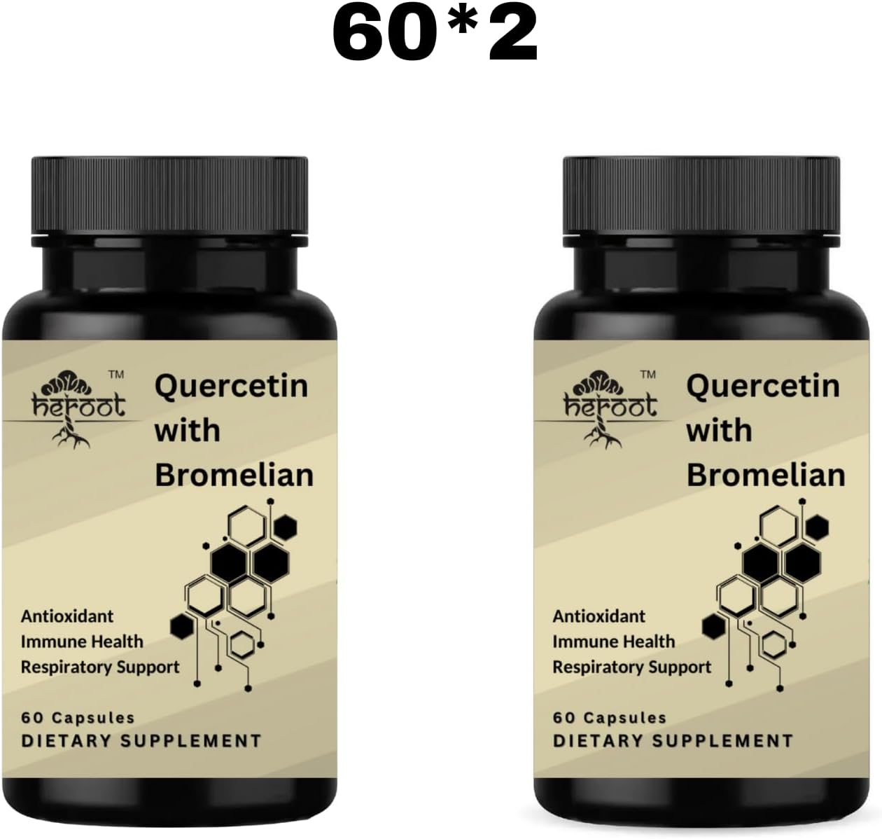 Heroot 500mg Quercetin with Bromelain Capsules: Respiratory & Overall Health Support (60 Capsules)